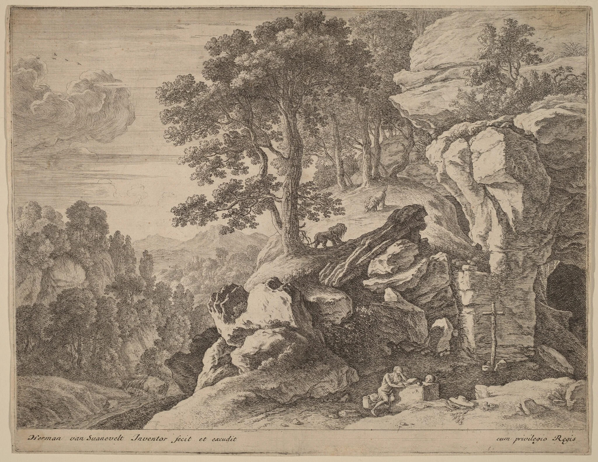 Saint Jerome in the Wilderness, by Herman van Swanevelt, ink, 1628