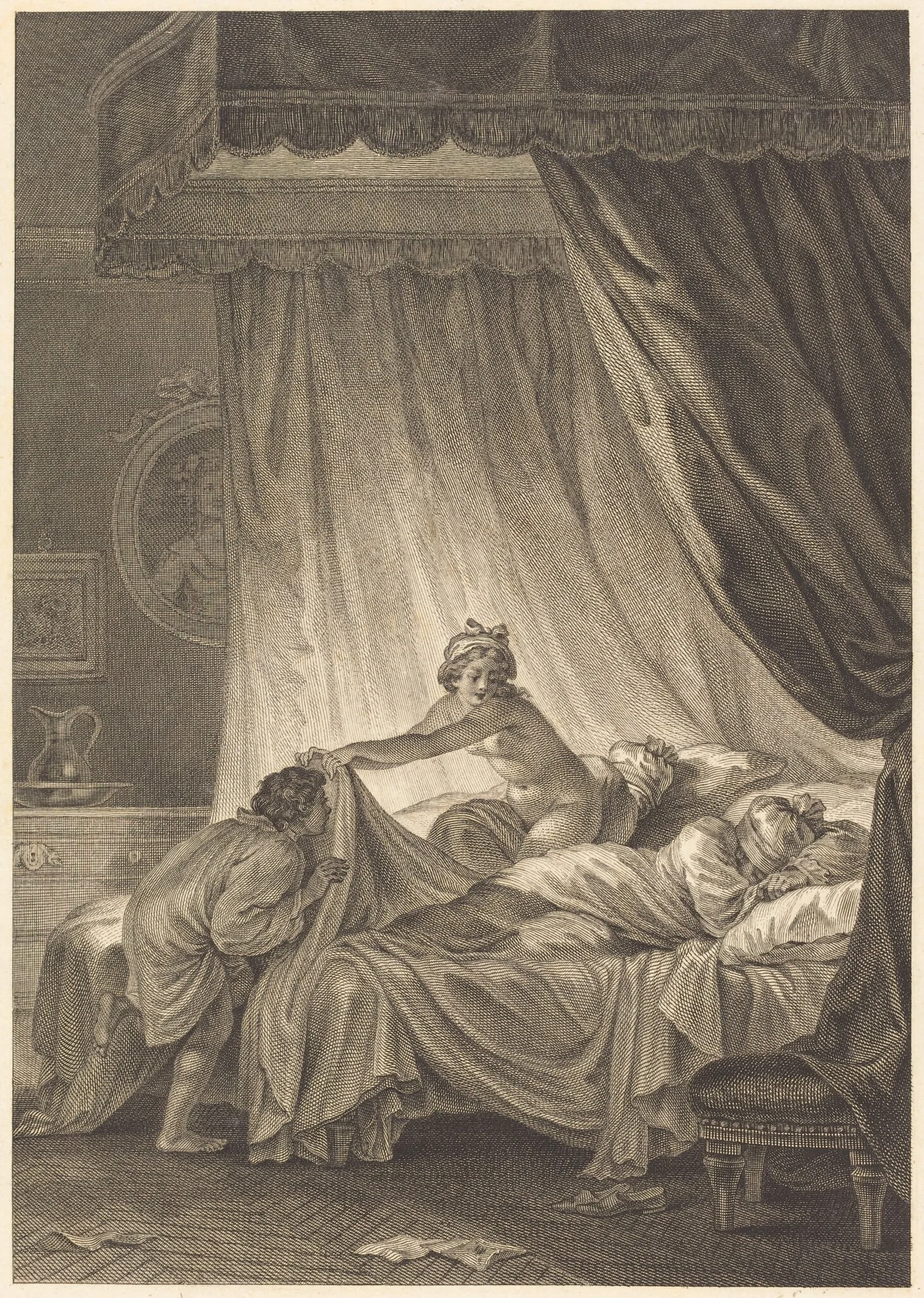 Joconde: Le lit, by Charles Louis Lingée, ink, 1784