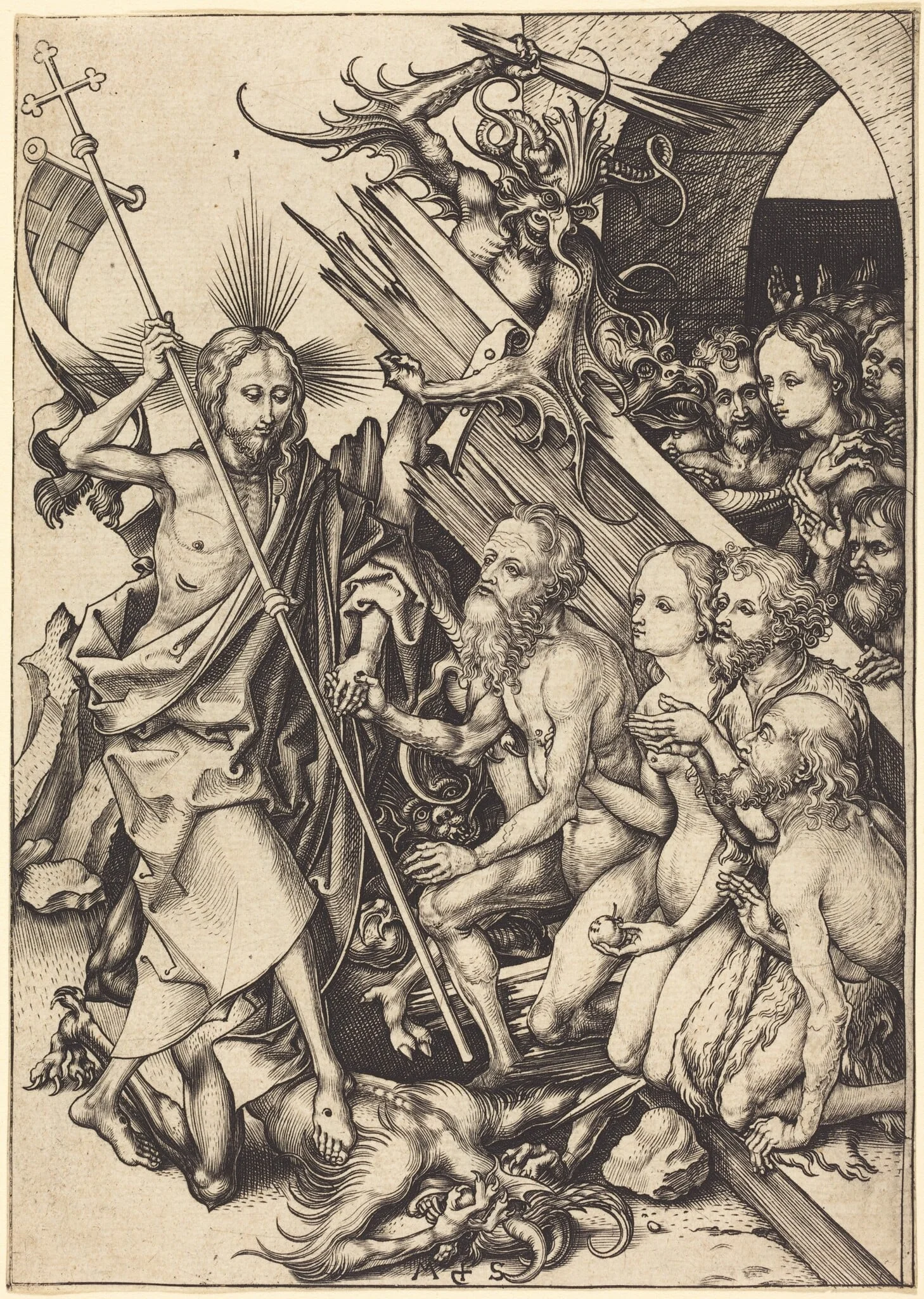 Christ in Limbo, by Martin Schongauer, ink, 1480