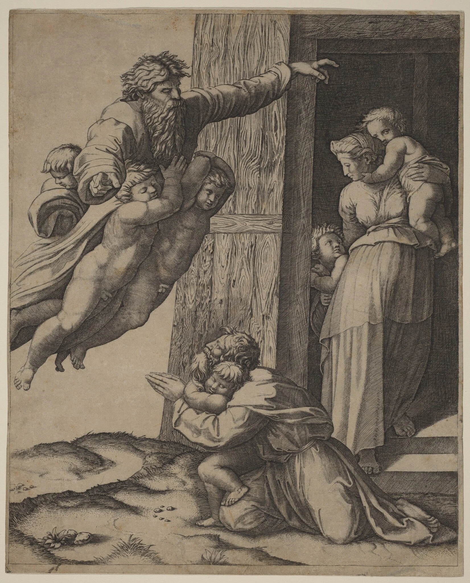 God Appearing to Noah, by Marcantonio Raimondi, ink, 1514
