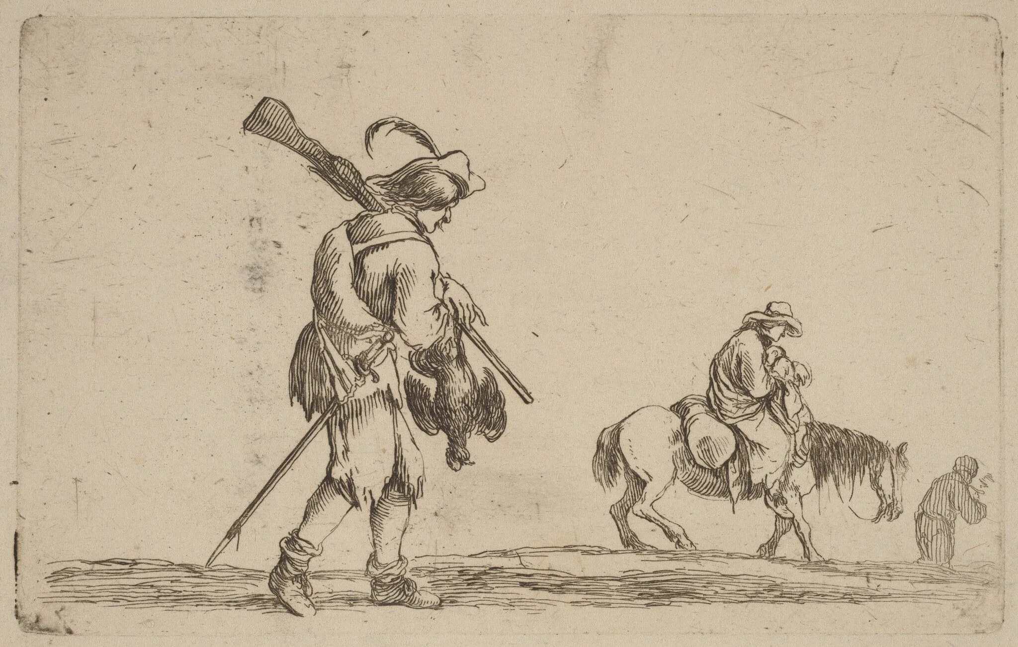 Soldier Holding a Fowl by the Feet, by Stefano Della Bella, ink, 1637