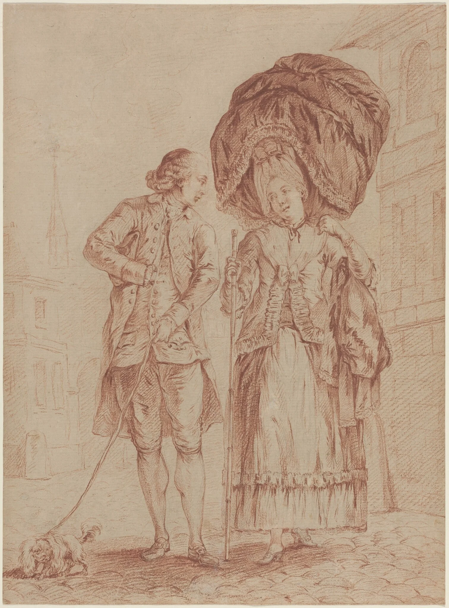 A Cleric Accompanying a Lady on Her Morning Walk, by Pierre Thomas Le Clerc, graphite, 1779