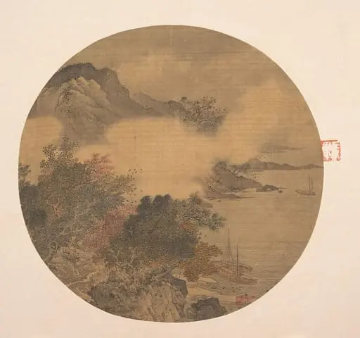 明   佚名   風雨艤舟圖   團扇|Misty Landscape