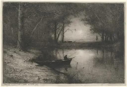 Pêcheur en Canot, au bord d'une Rivière (Fisherman in a Boat)