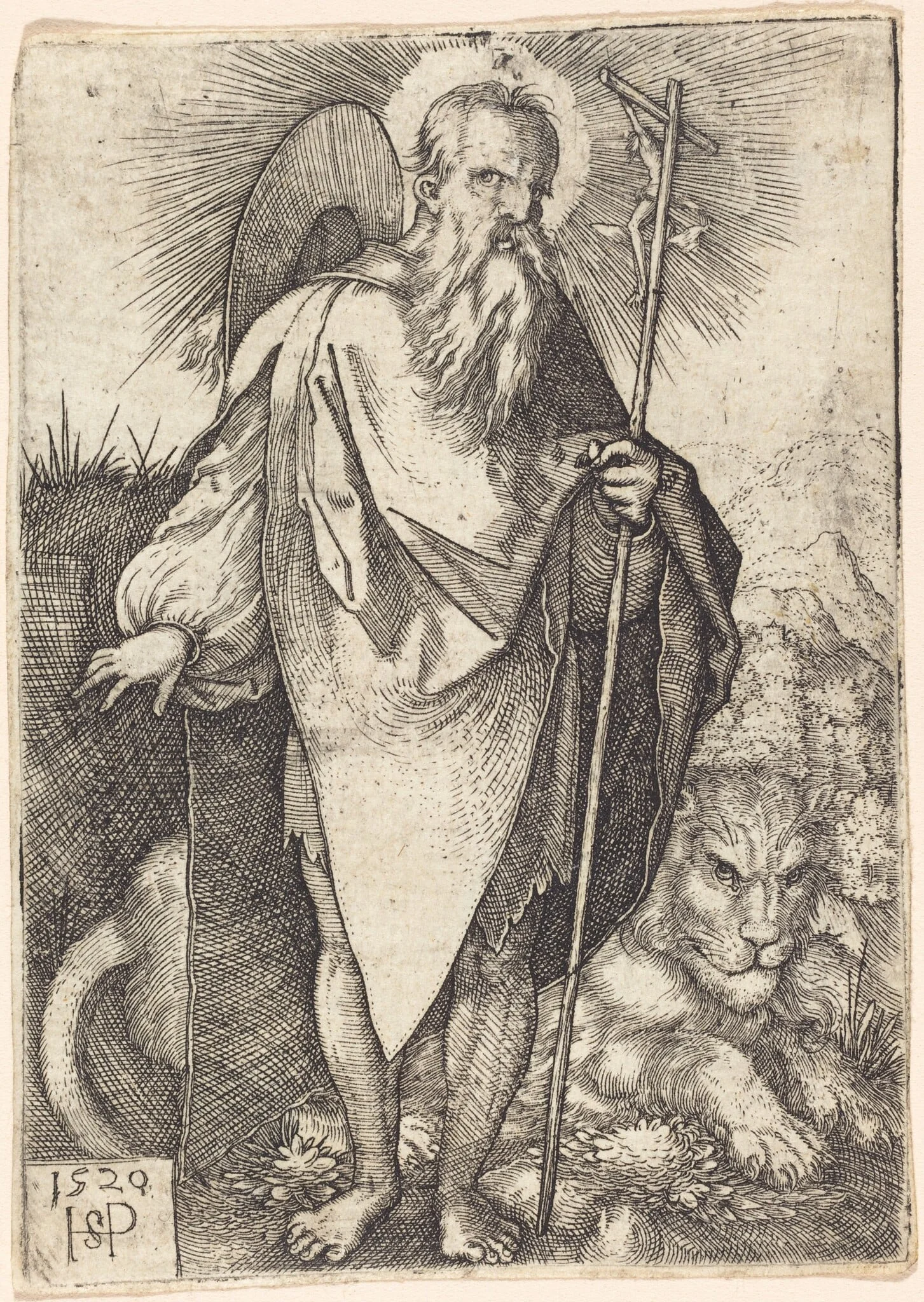 Saint Jerome Standing, by Sebald Beham, ink, 1520