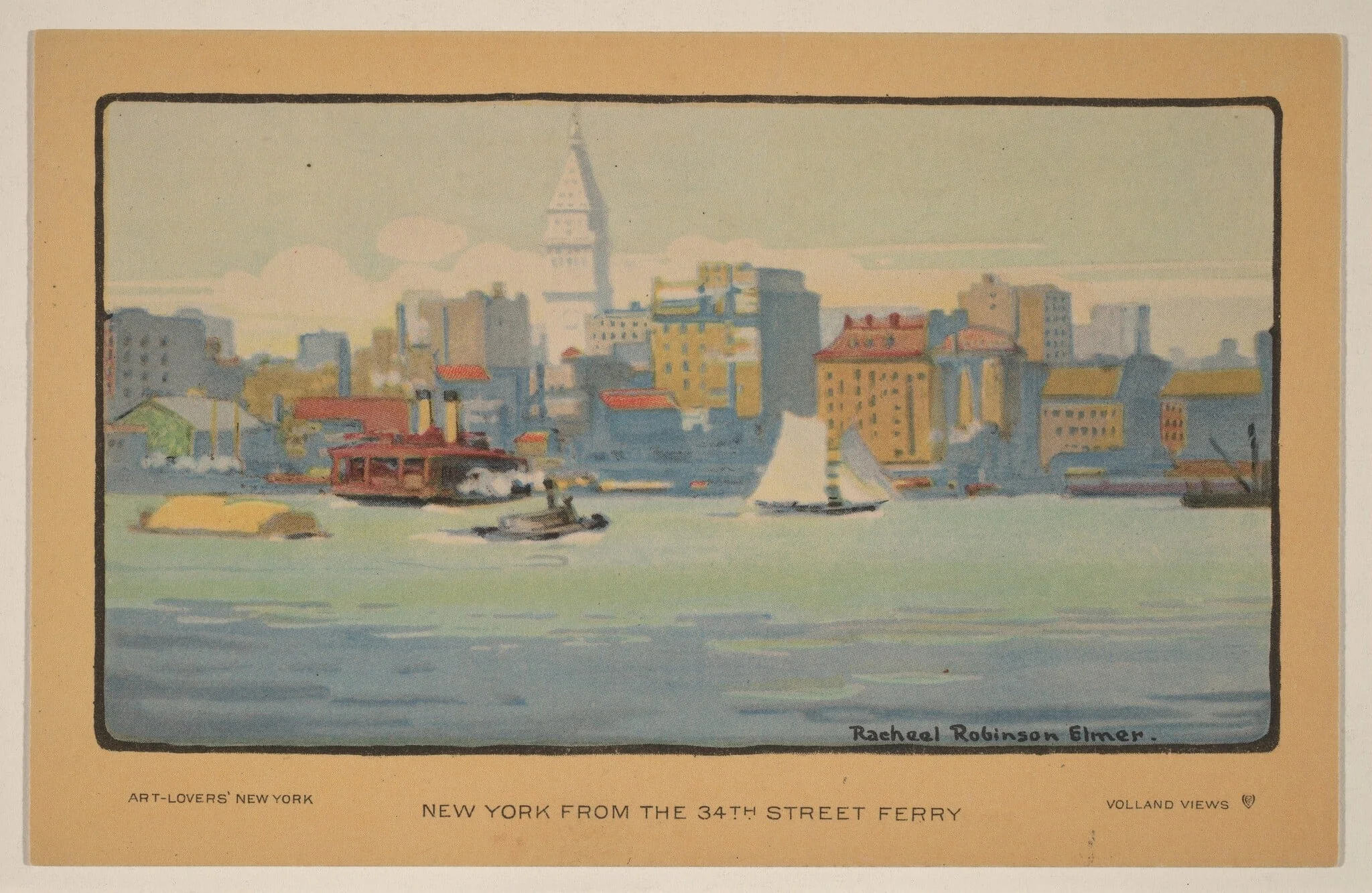 New York from the 34th Street Ferry, by Rachael Robinson Elmer, ink, 1914