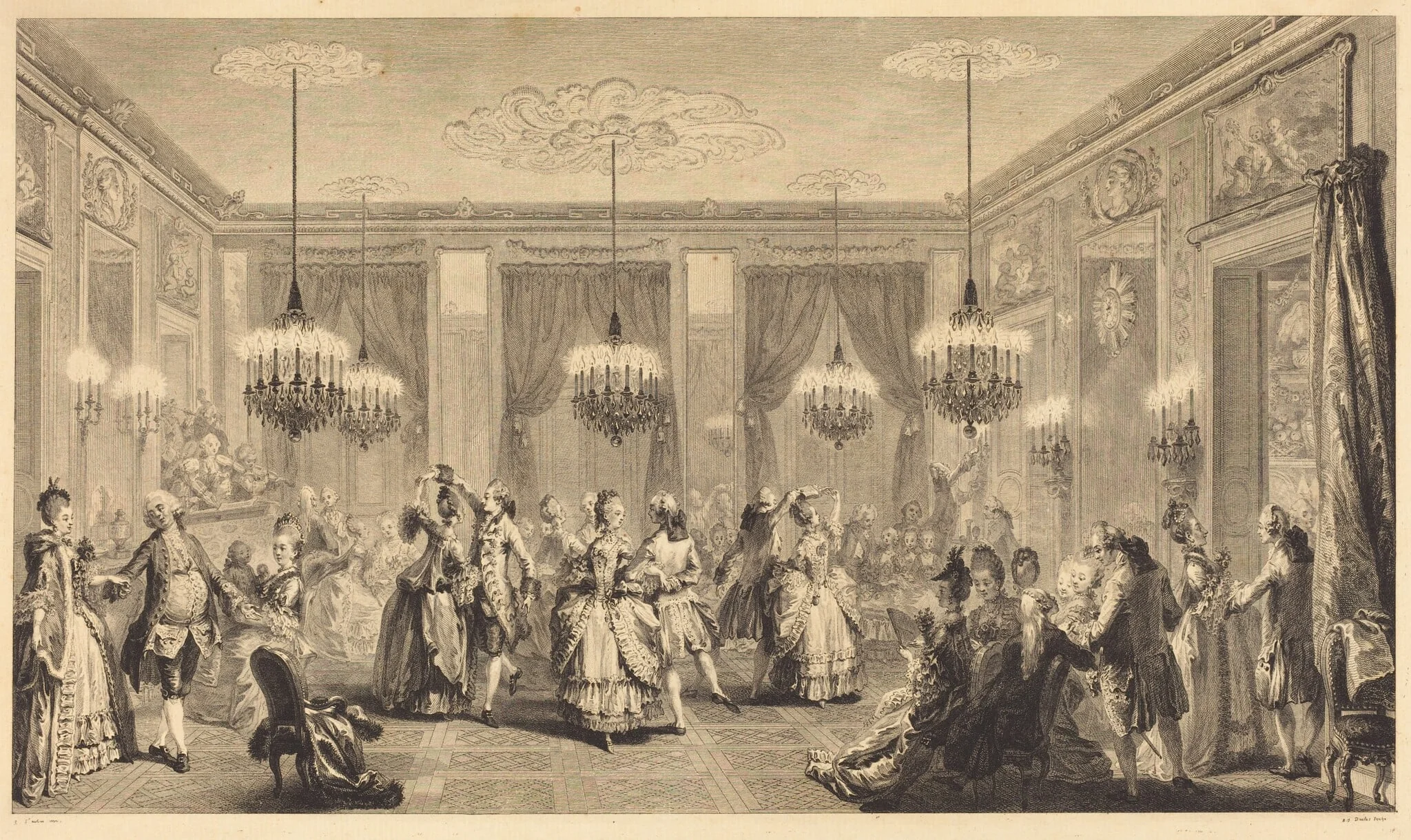 Le bal paré, by Antoine-Jean Duclos, ink, 1774