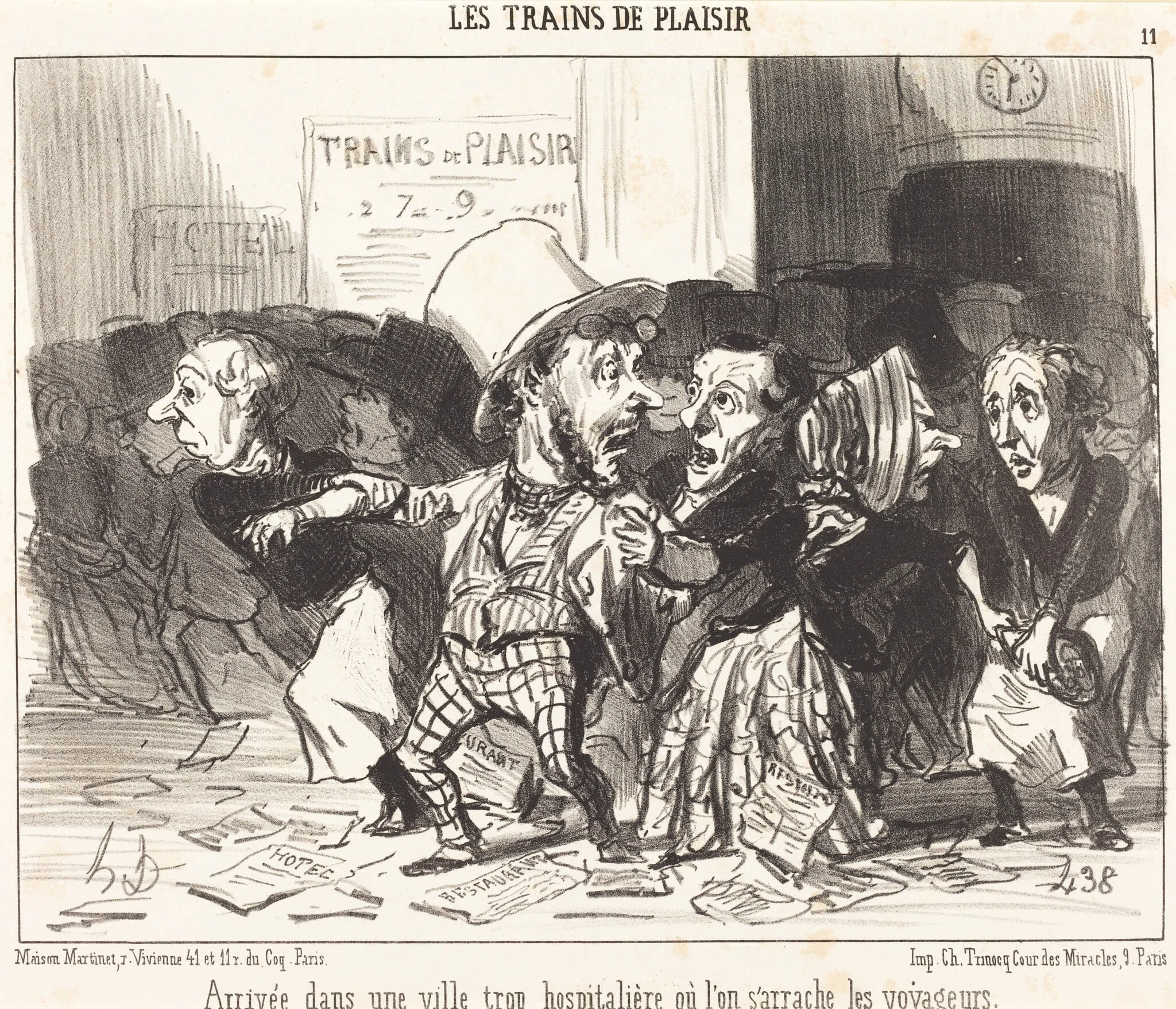 Arrivée dans une ville trop hospitalière..., by Honoré Daumier, ink, 1852