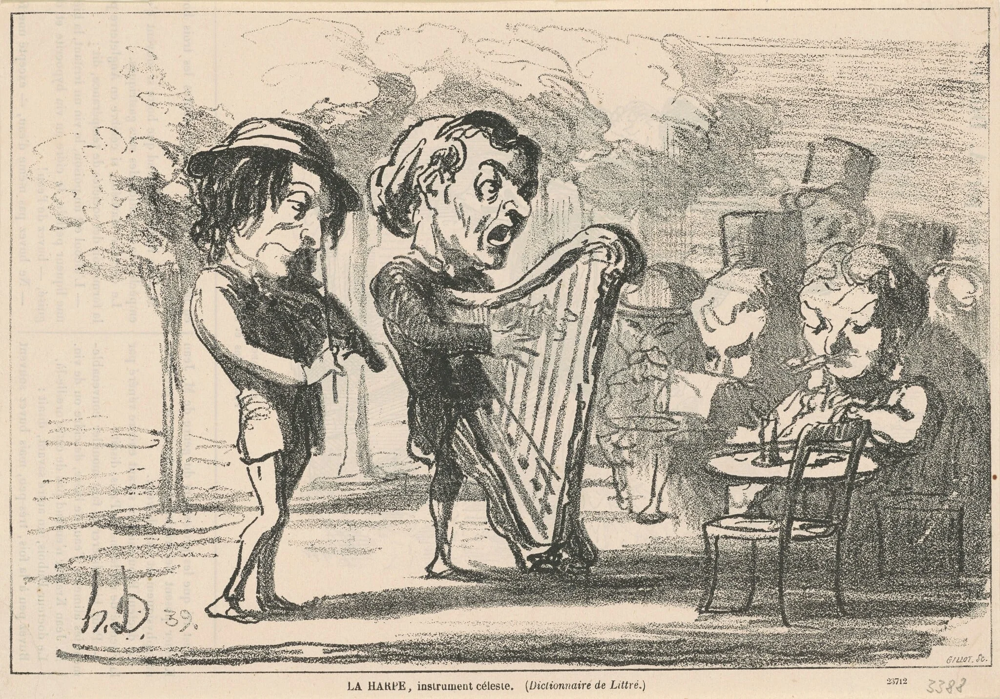 La harpe, instrument céleste, by Honoré Daumier, ink, 1865