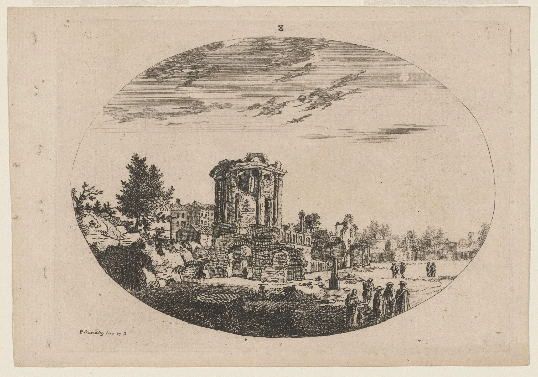 Ruined Circular Temple, by Paul Sandby, ink, 1750