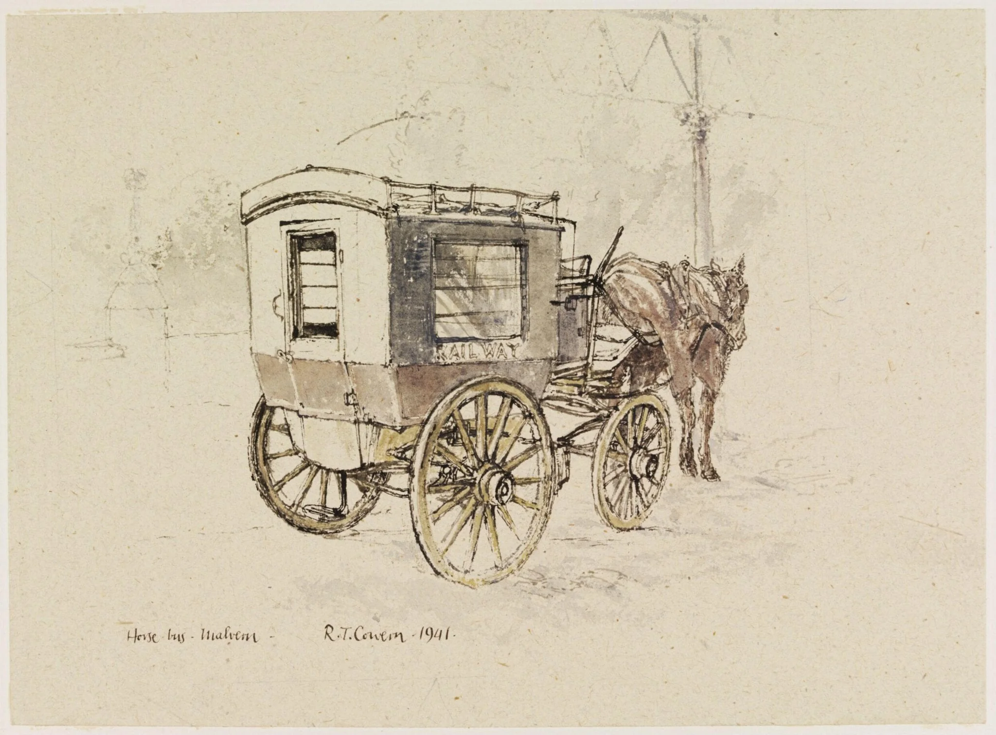 Horse Bus, Malvern, by Raymond Teague Cowern, watercolor, 1940