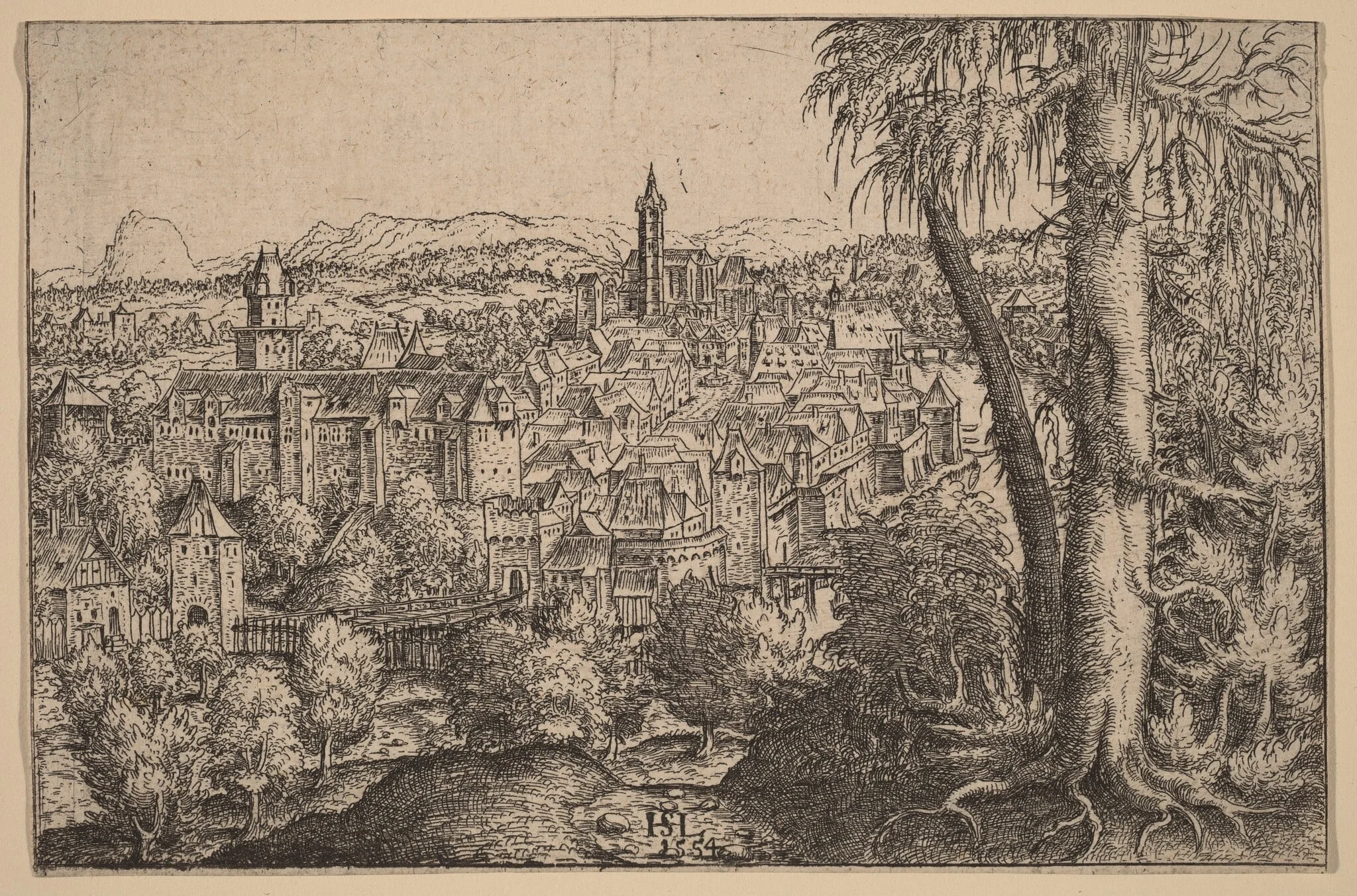 View of Steyr on Enns, by Hanns Lautensack, ink, 1554