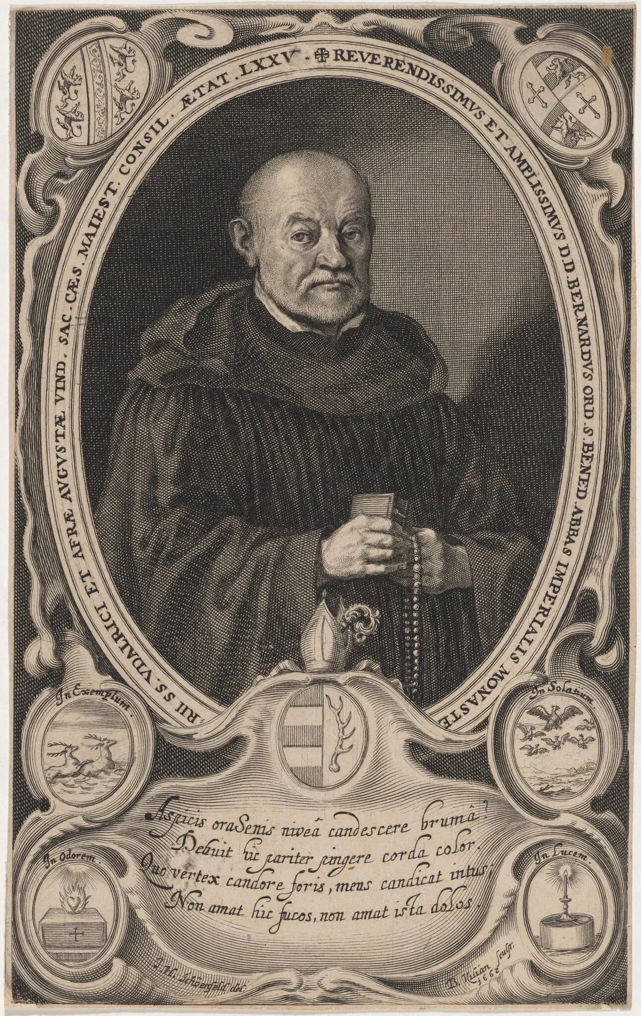 Bernhard, Abbot of the Monastery of Saint Udalric and Afra in Augsburg, by Bartholomaus Kilian, ink, 1662