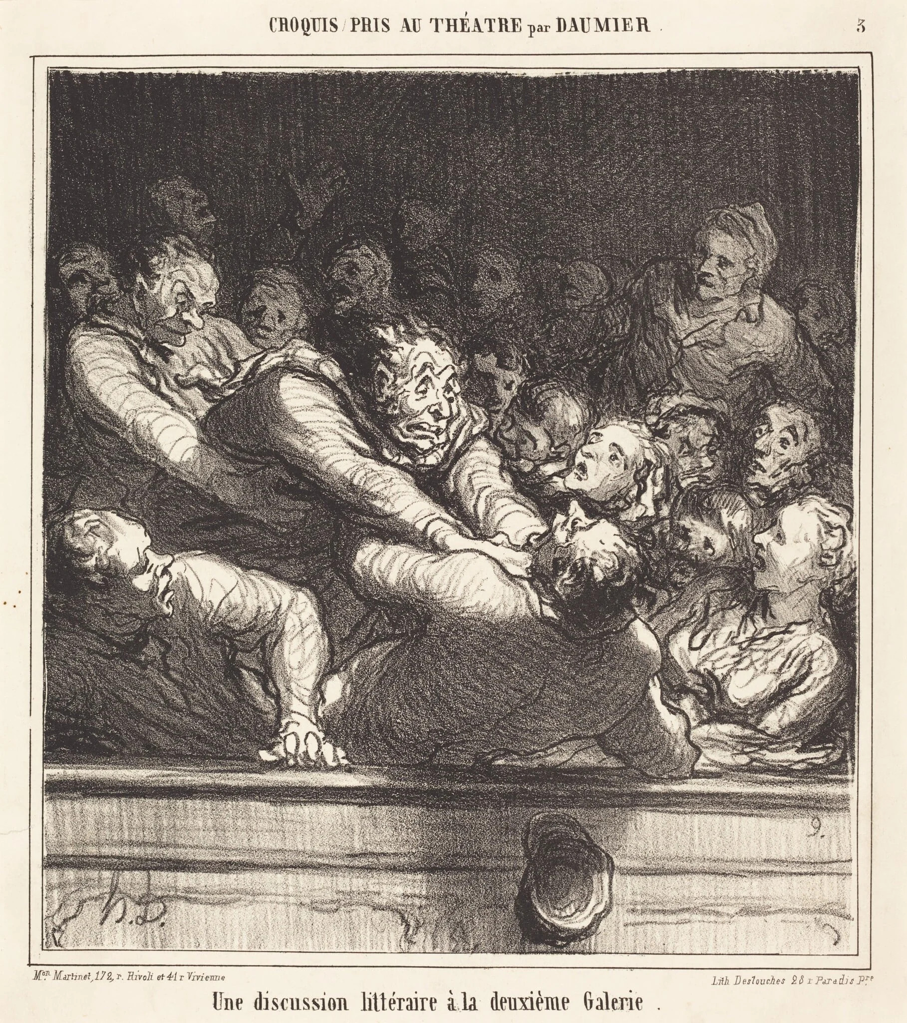 Une Discussion littéraire a la deuxième Galerie, by Honoré Daumier, ink, 1864