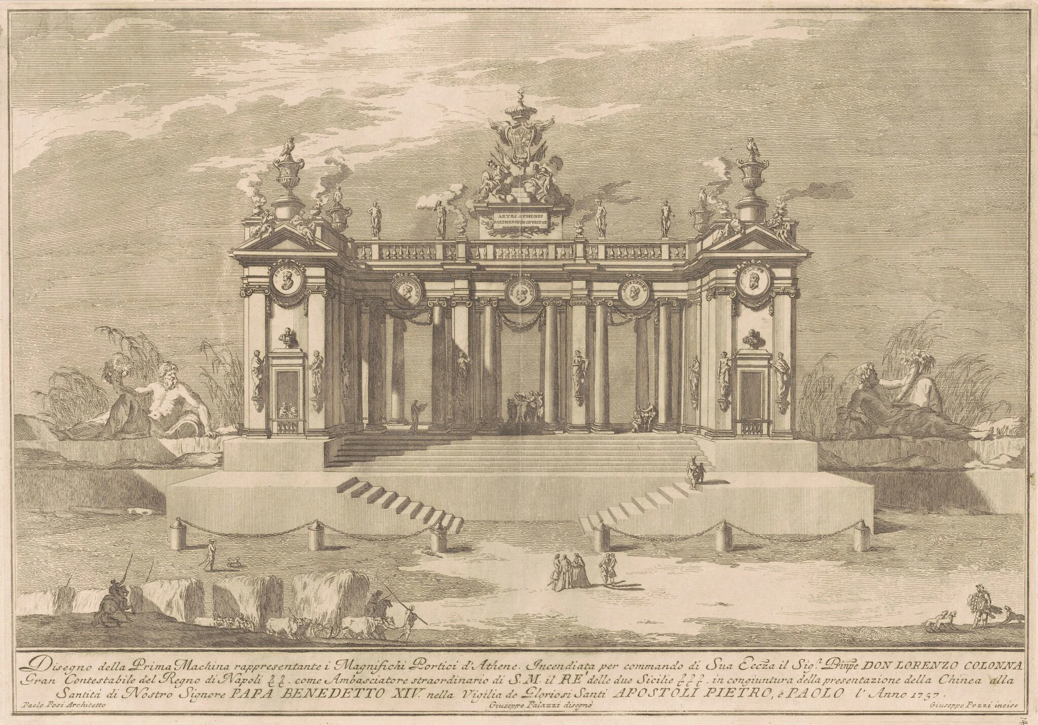 The Prima Macchina for the Chinea of 1757: The Colonnade of the Athenian Lyceum, by Giuseppe Pozzi, ink, 1757