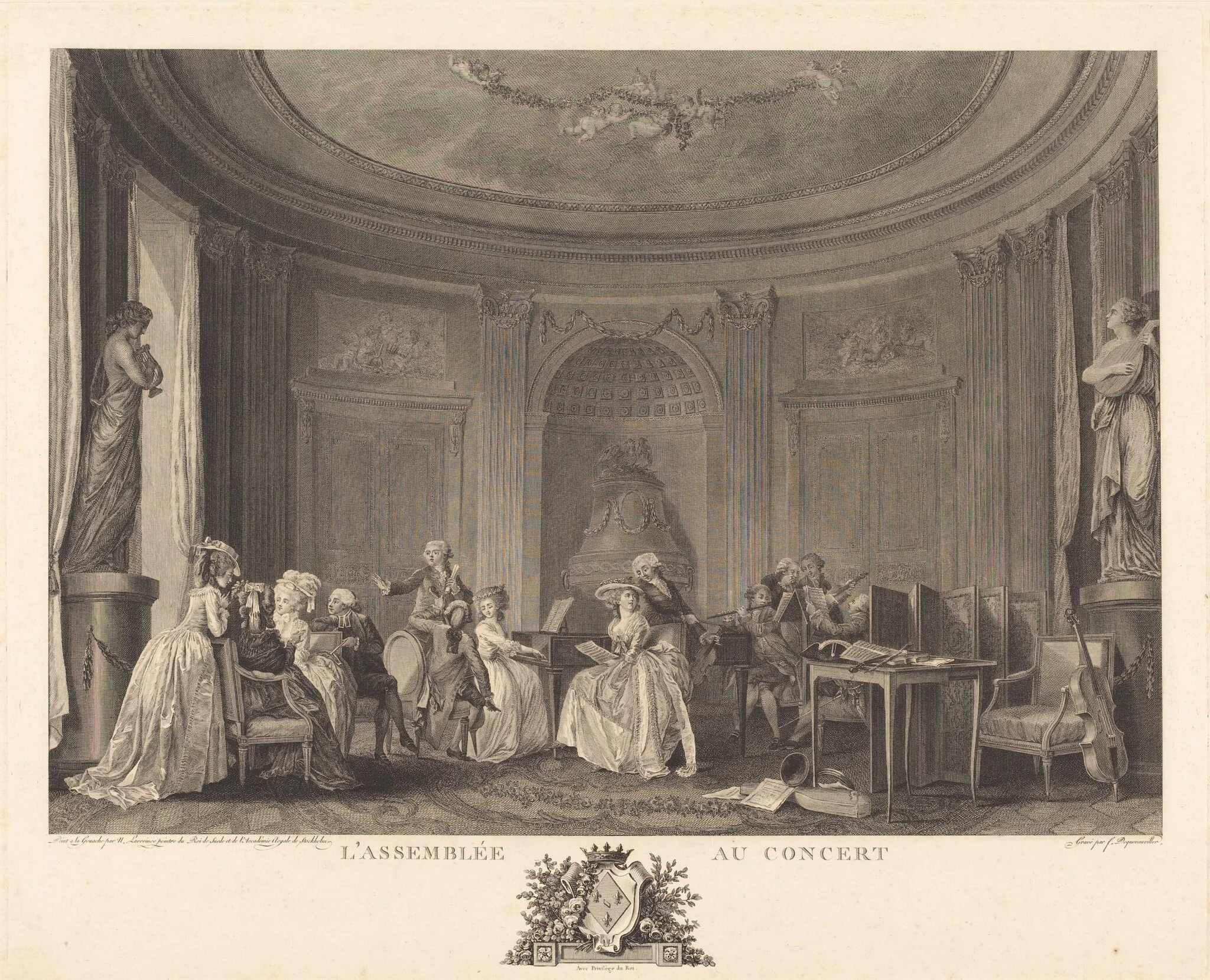 L'assemblee au concert, by Francois-Nicolas-Barthelemy Dequevauviller, ink, 1784