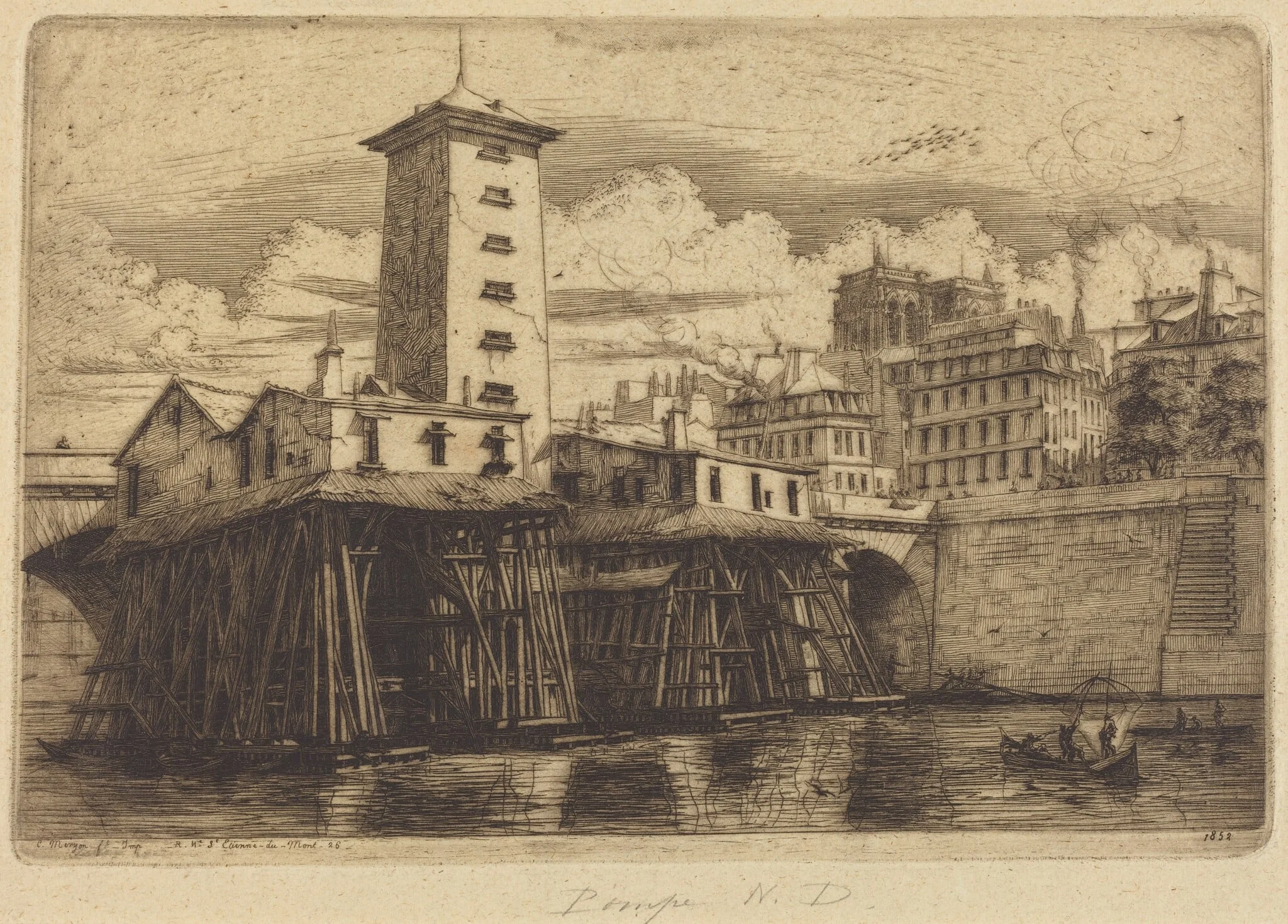La Pompe Notre-Dame, Paris (The Notre-Dame Pump), by Charles Meryon, ink, 1852
