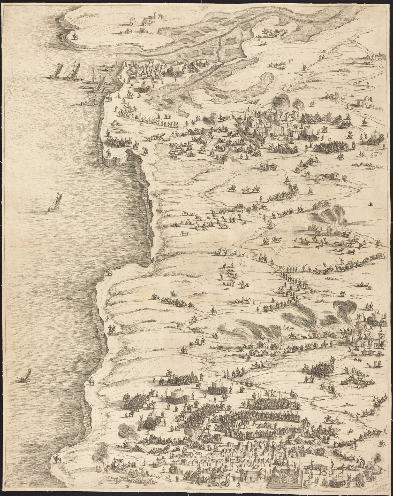 The Siege of La Rochelle [plate 5 of 16;  set comprises 1952.8.97-112], by Jacques Callot, ink, 1630