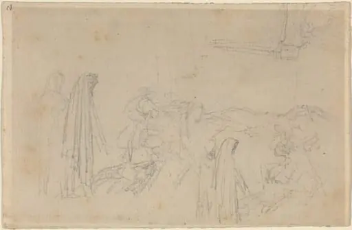 Sketches with a Hooded Figure (Virgil and Beatrice?)