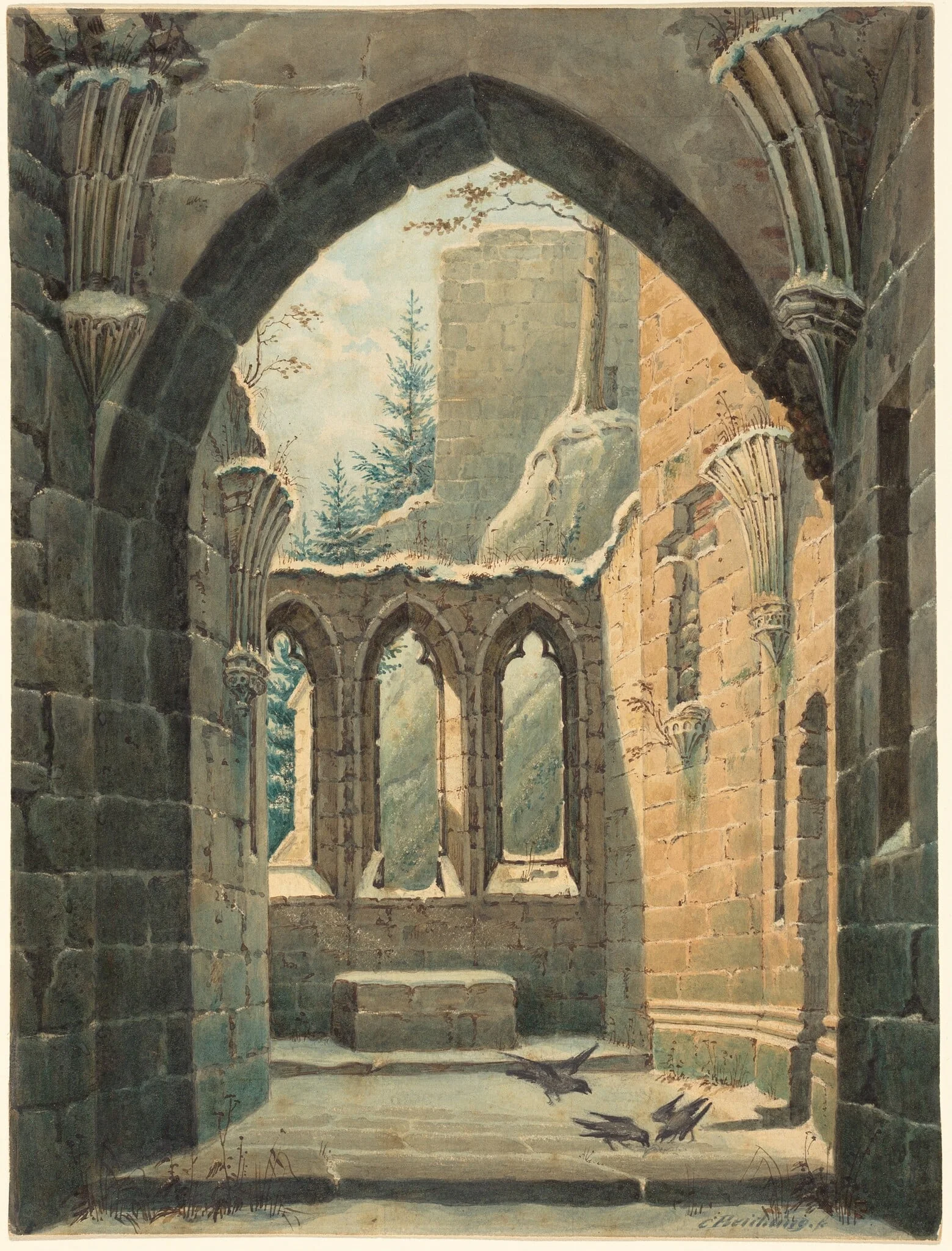 Ruins of the Oybin Monastery in Winter