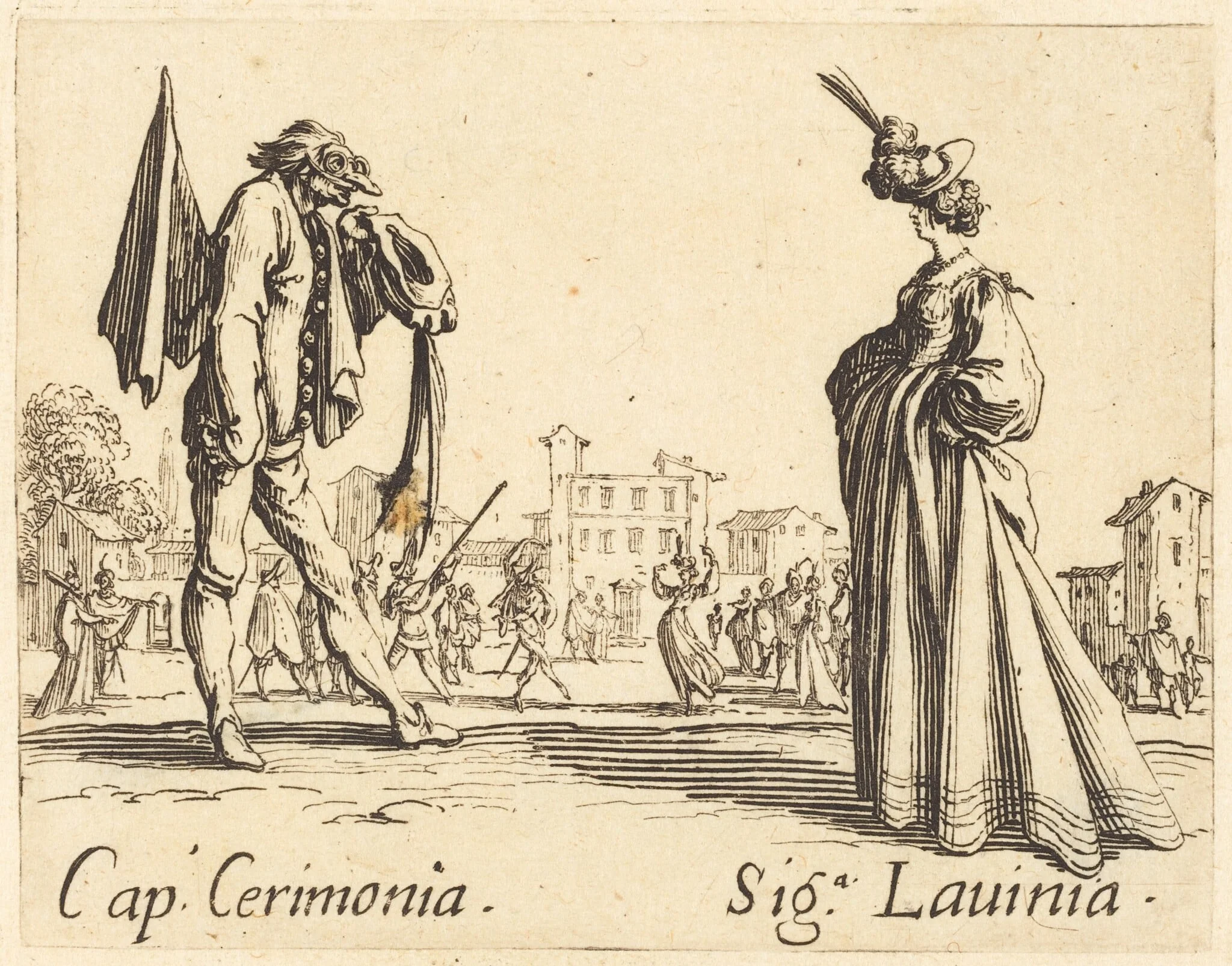 Cap. Cerimonia and Siga. Lavinia, by Jacques Callot, ink, 1622