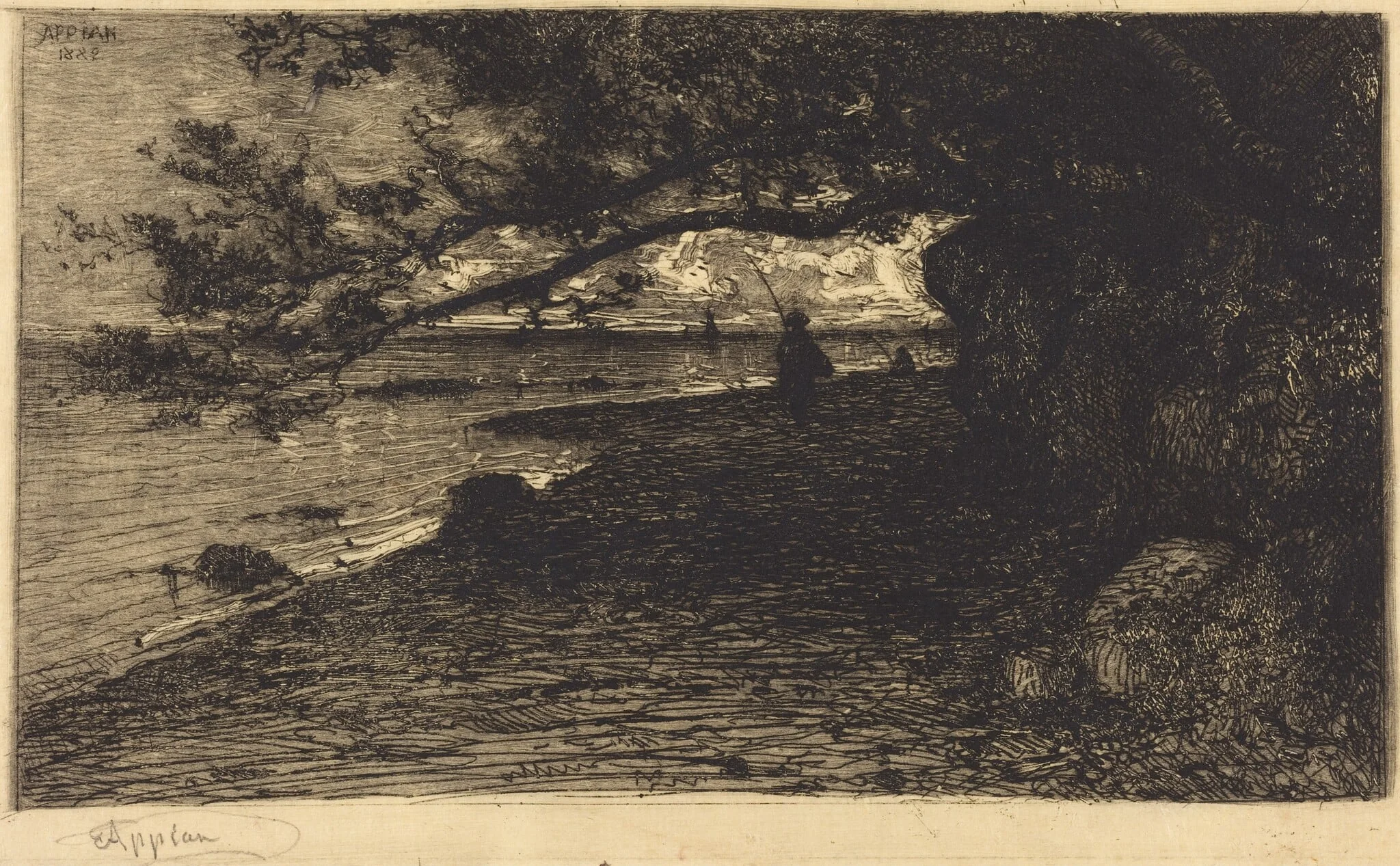 A Villefranche-sur-Mer, by Adolphe Appian, ink, 1882
