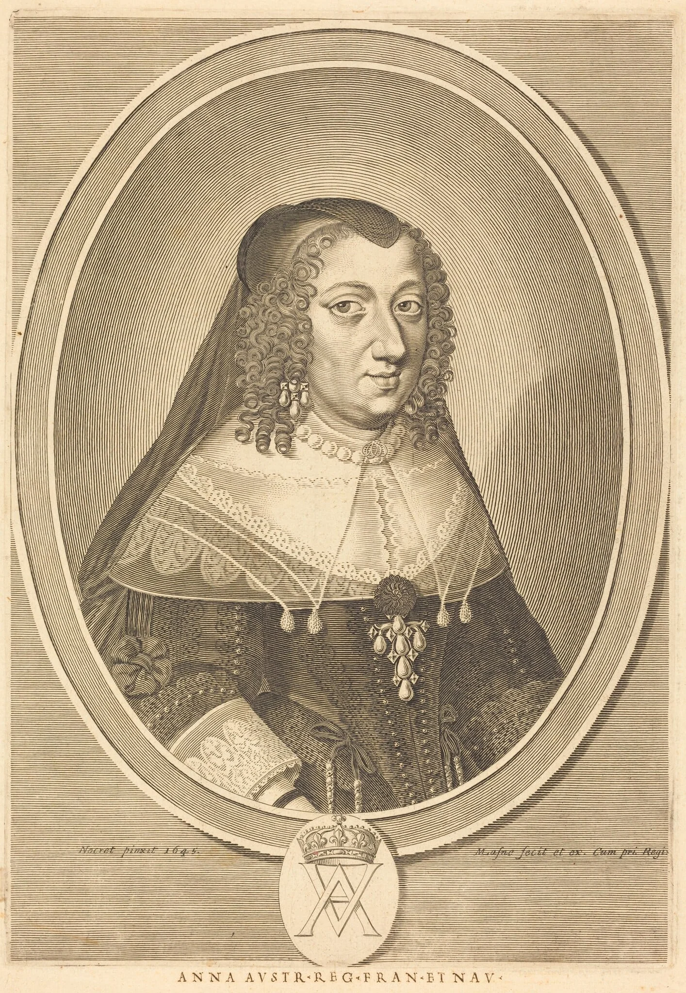 Anne of Austria, by Michel Lasne, ink, 1645