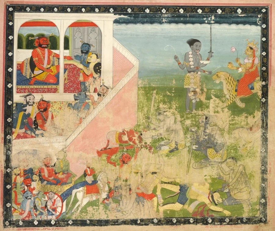 Kali and Devi attack, from a Devi Mahatmya, by Unknown, unspecified, 1840