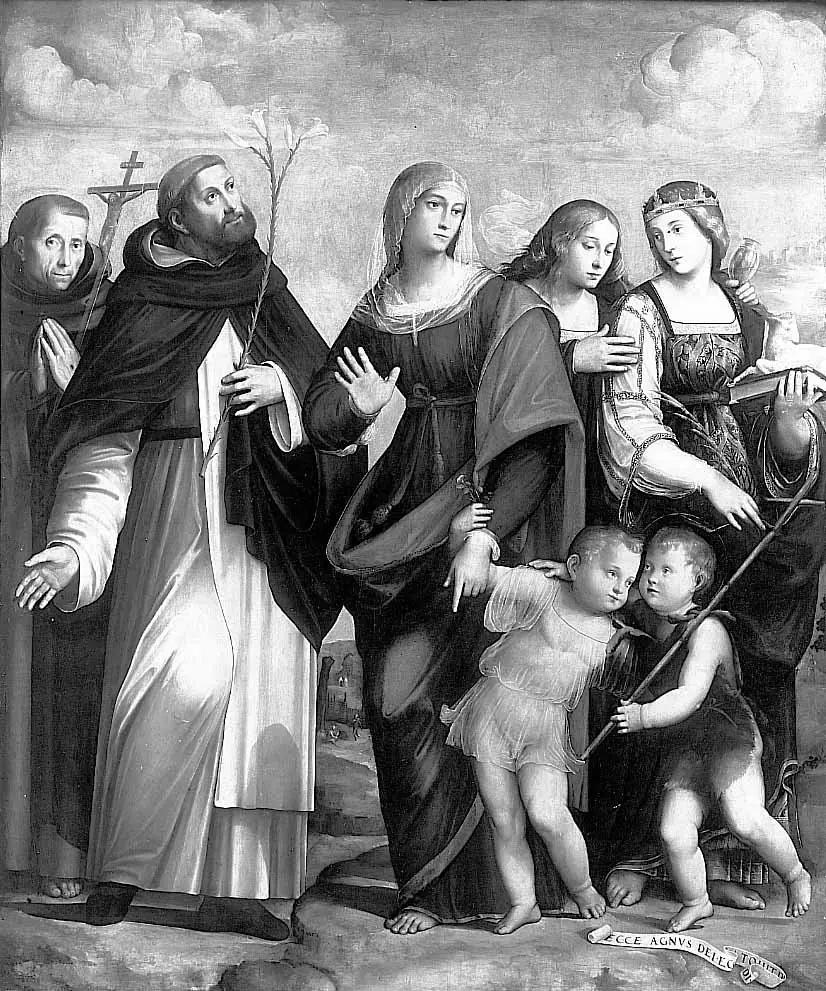 The Virgin and Child with Young St. John and the Sts. Dominic, Francis of Assisi, Agnes and Mary Magdalene