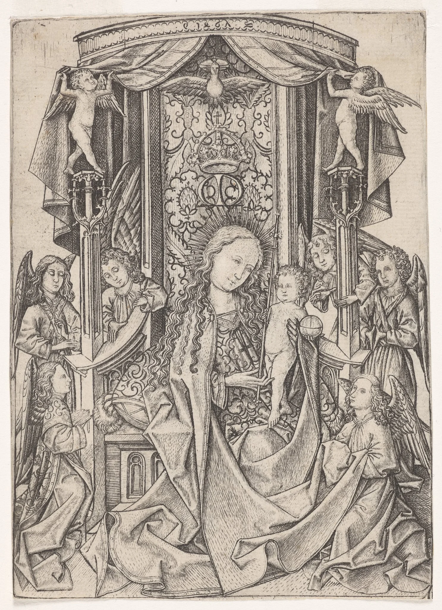 Madonna Enthroned with Eight Angels, by Master E.S., 1467