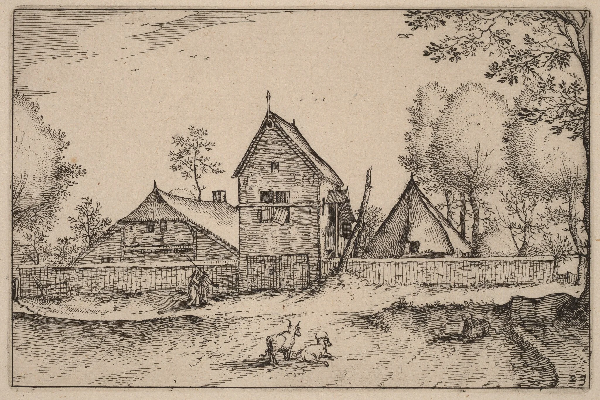 Large Walled Farm, by Claes Jansz Visscher, ink, 1619