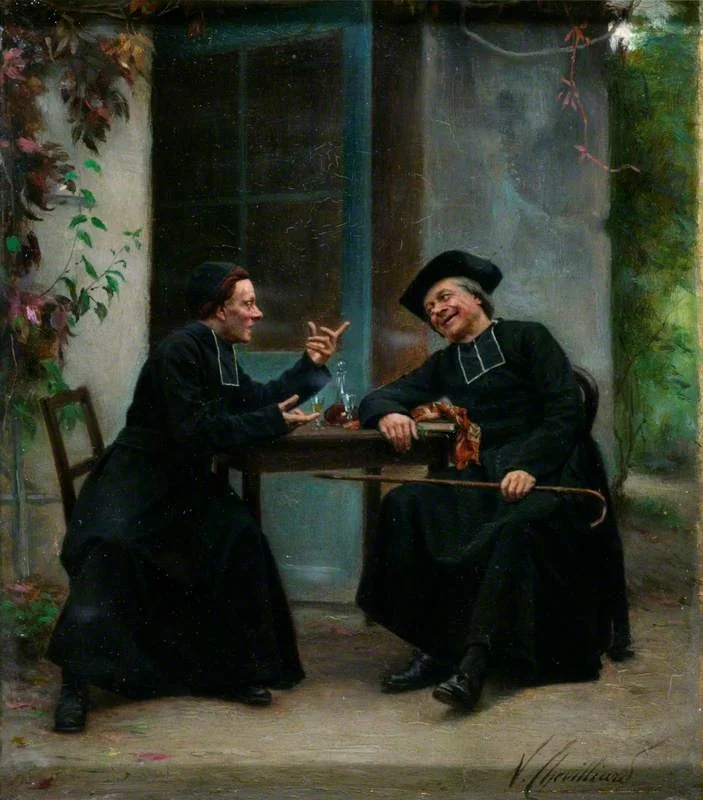 The Curé's Story: Two Priests Seated at a Table, by Vincent Chevilliard, oil, 1882