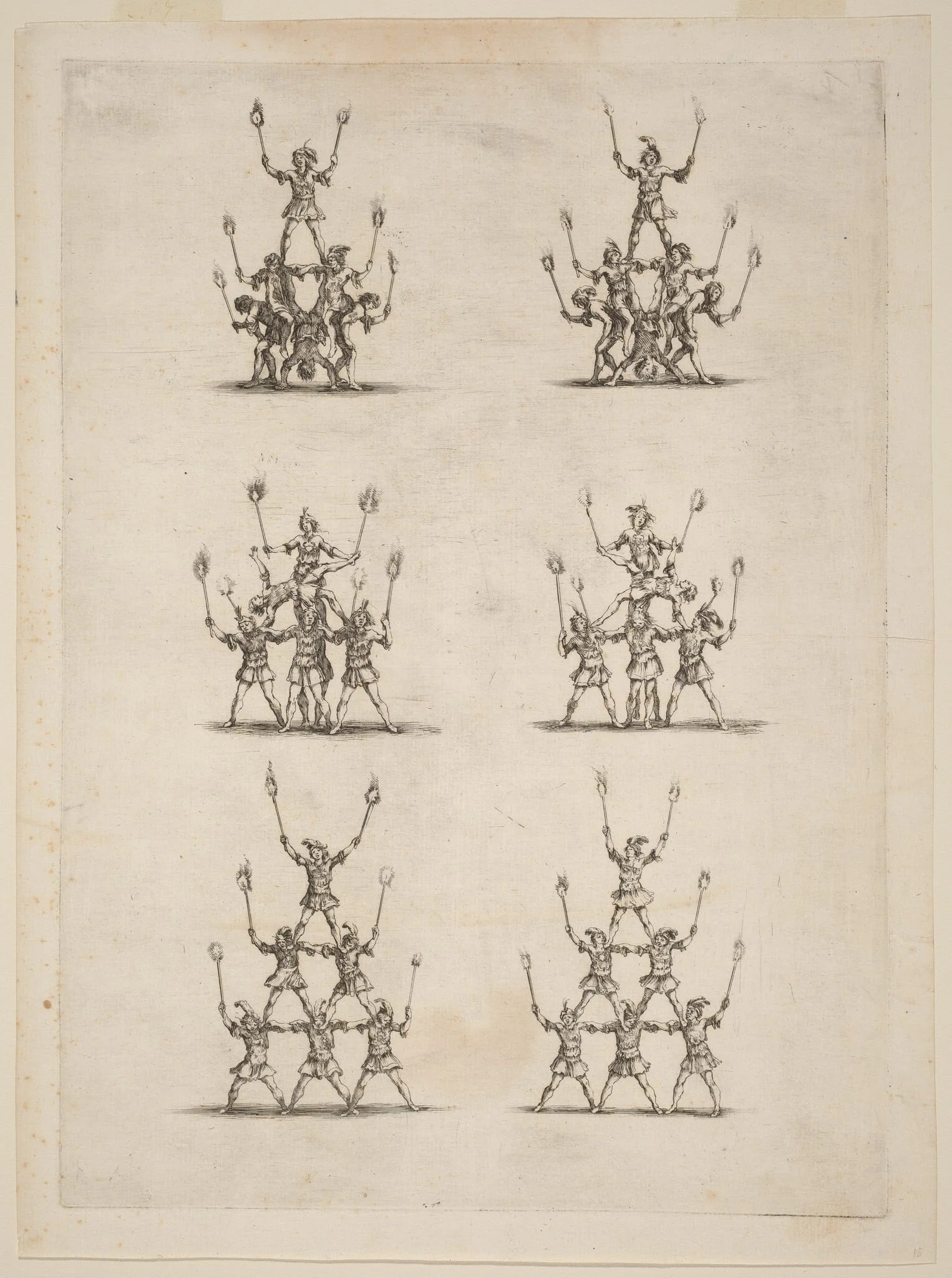 Thirty-Six Jugglers Standing in Pyramids, by Stefano Della Bella, ink, 1652