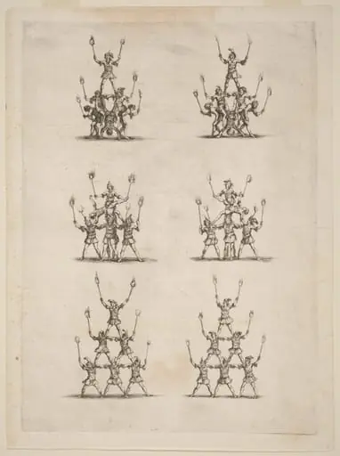 Thirty-Six Jugglers Standing in Pyramids