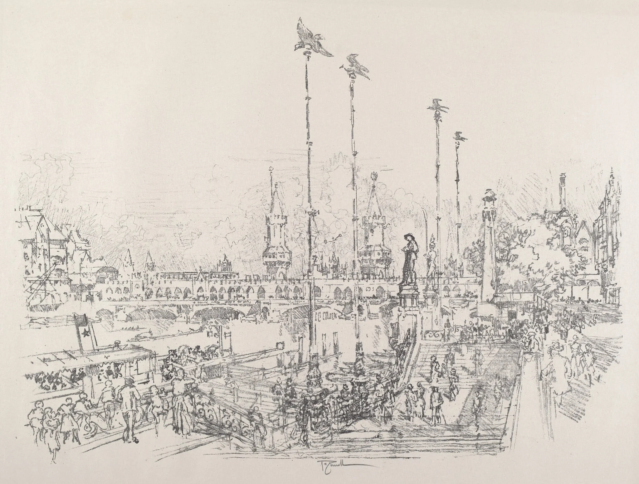 Oberbaum-Brucke, Berlin, by Joseph Pennell, ink, 1921