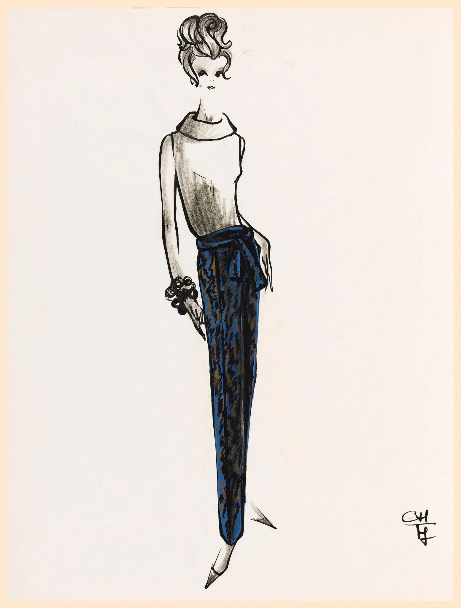 Pantalon bleu et marron, by Carven, 1963
