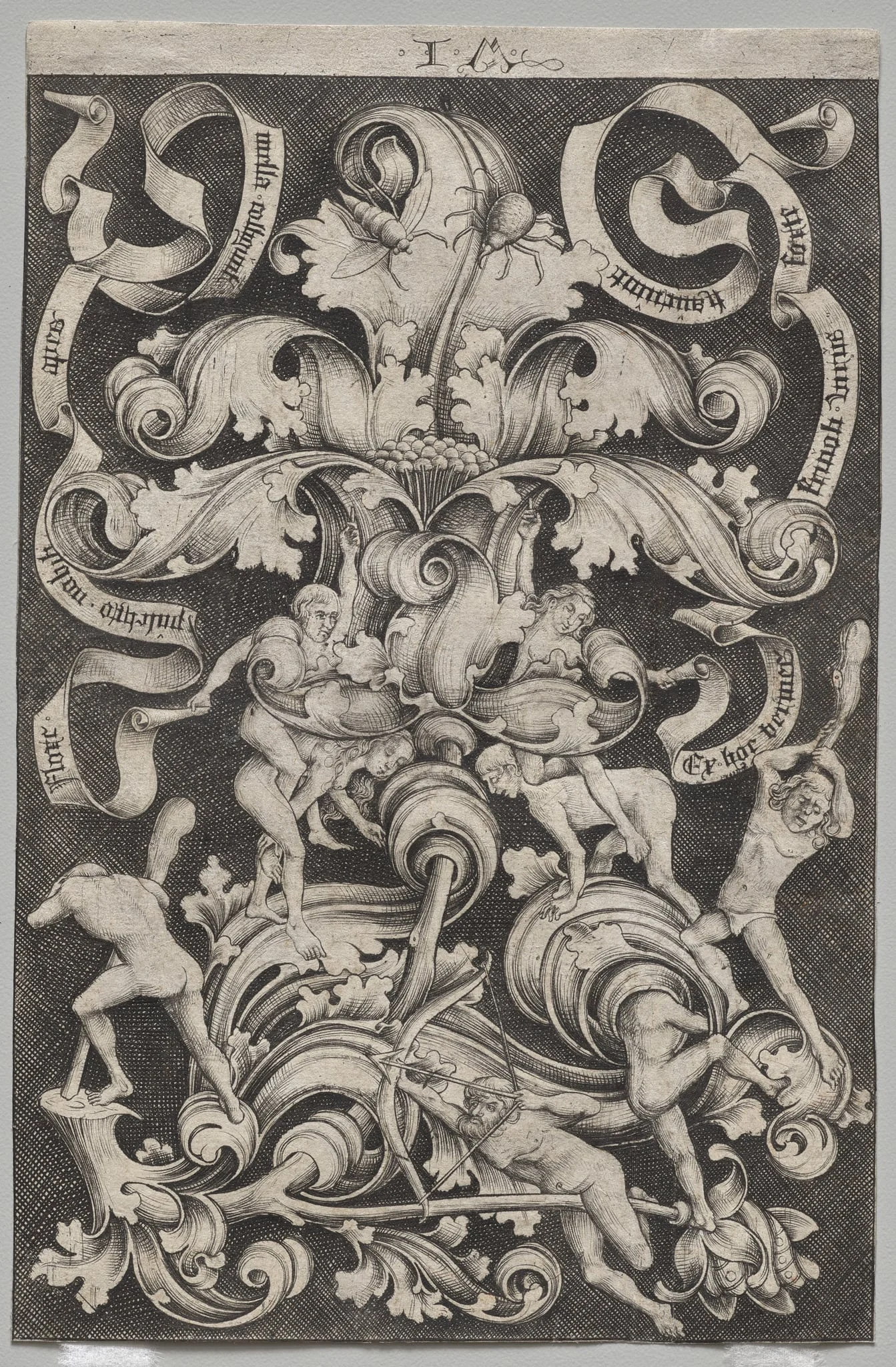 Upright Ornament with Eight Naked Men, by Israhel van Meckenem, 1495