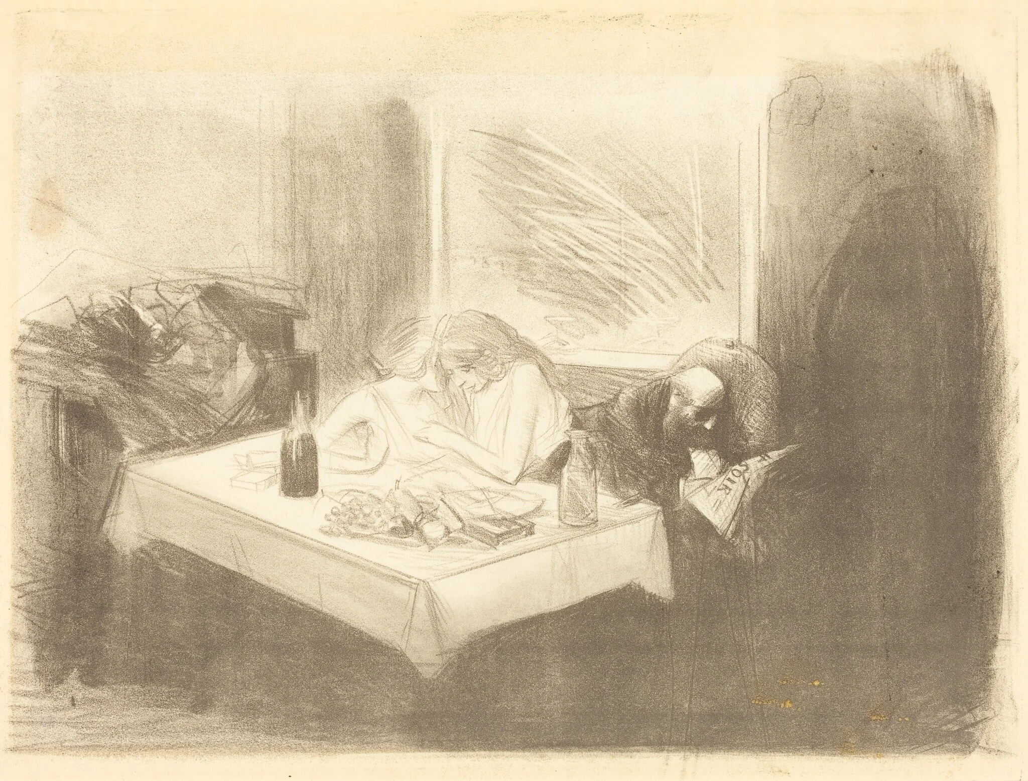 Le cabinet particulier (4e planche) (The Private Room) (fourth plate), by Jean-Louis Forain, ink, 1893