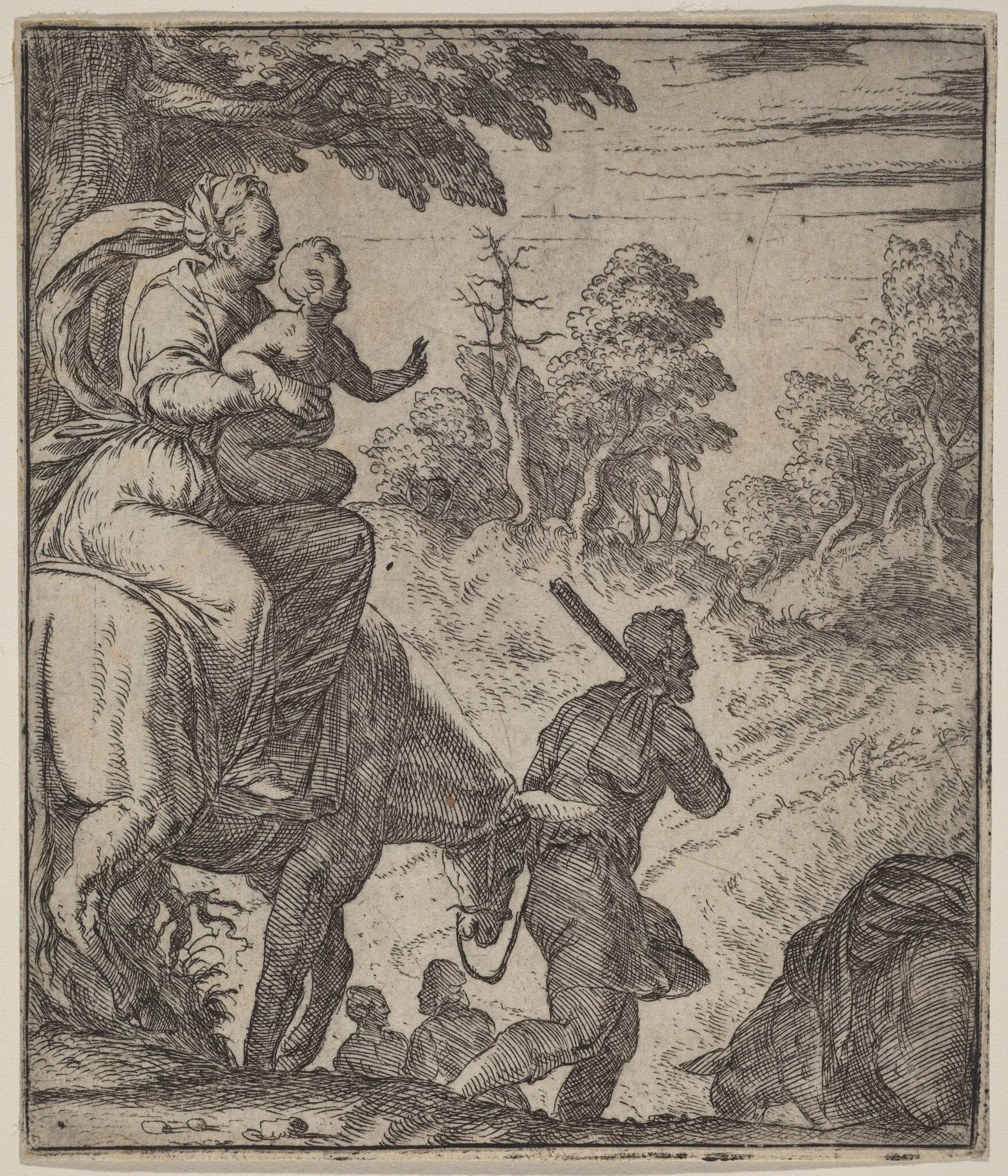 The Flight into Egypt, by Giovanni Battista Fontana, ink, 1556