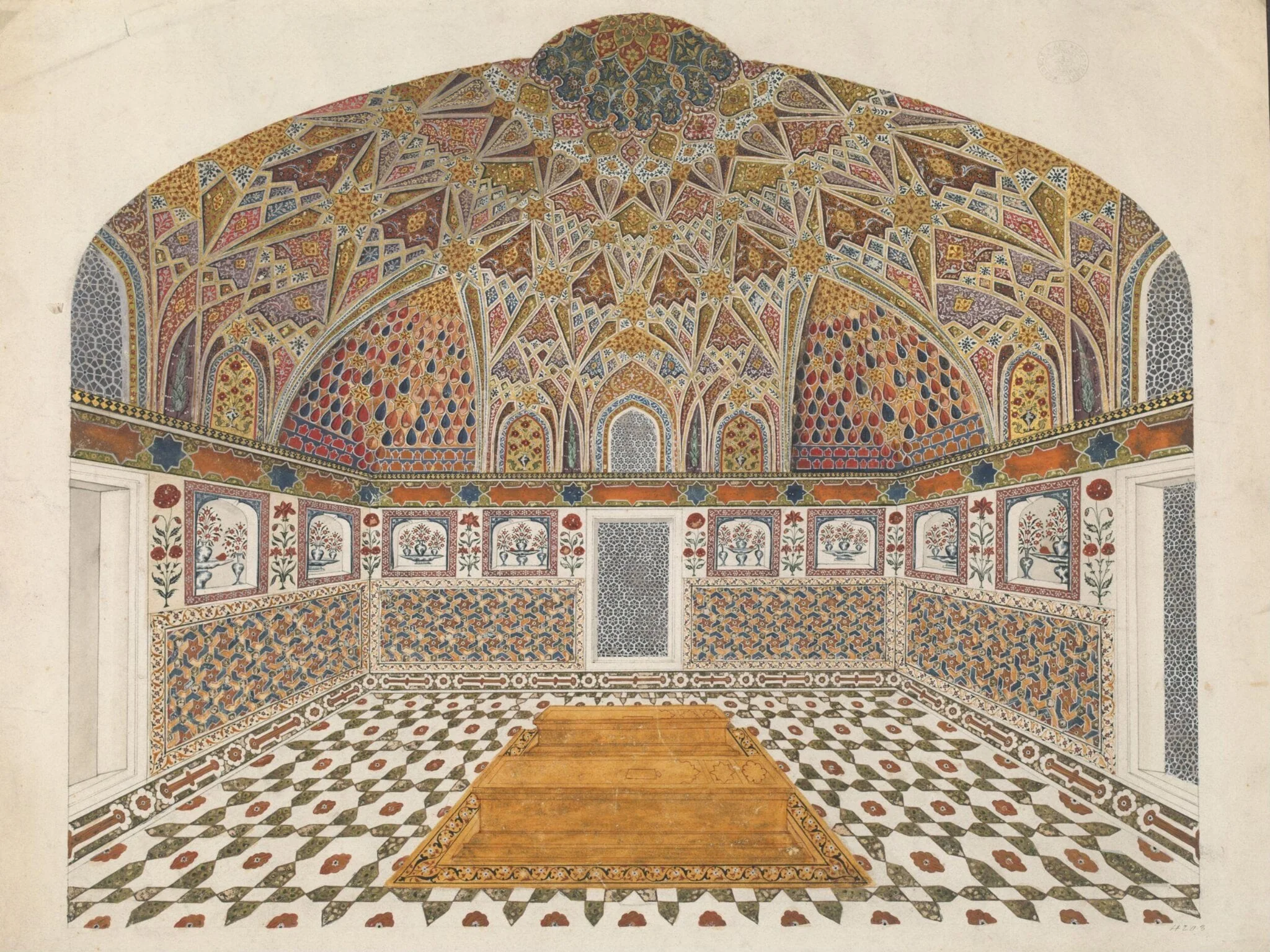 Interior of I'timad ad-Daula's tomb, by Unknown, paint, 1820