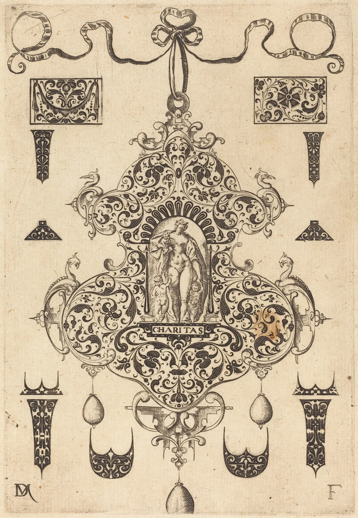 Large Pendant, Charity Standing at Centre