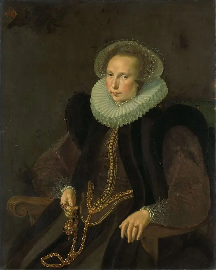 Portrait of Griete Jacobsdr van Rhijn (1585-1652). Wife of Jacob Cornelisz Banjaert, called van Neck