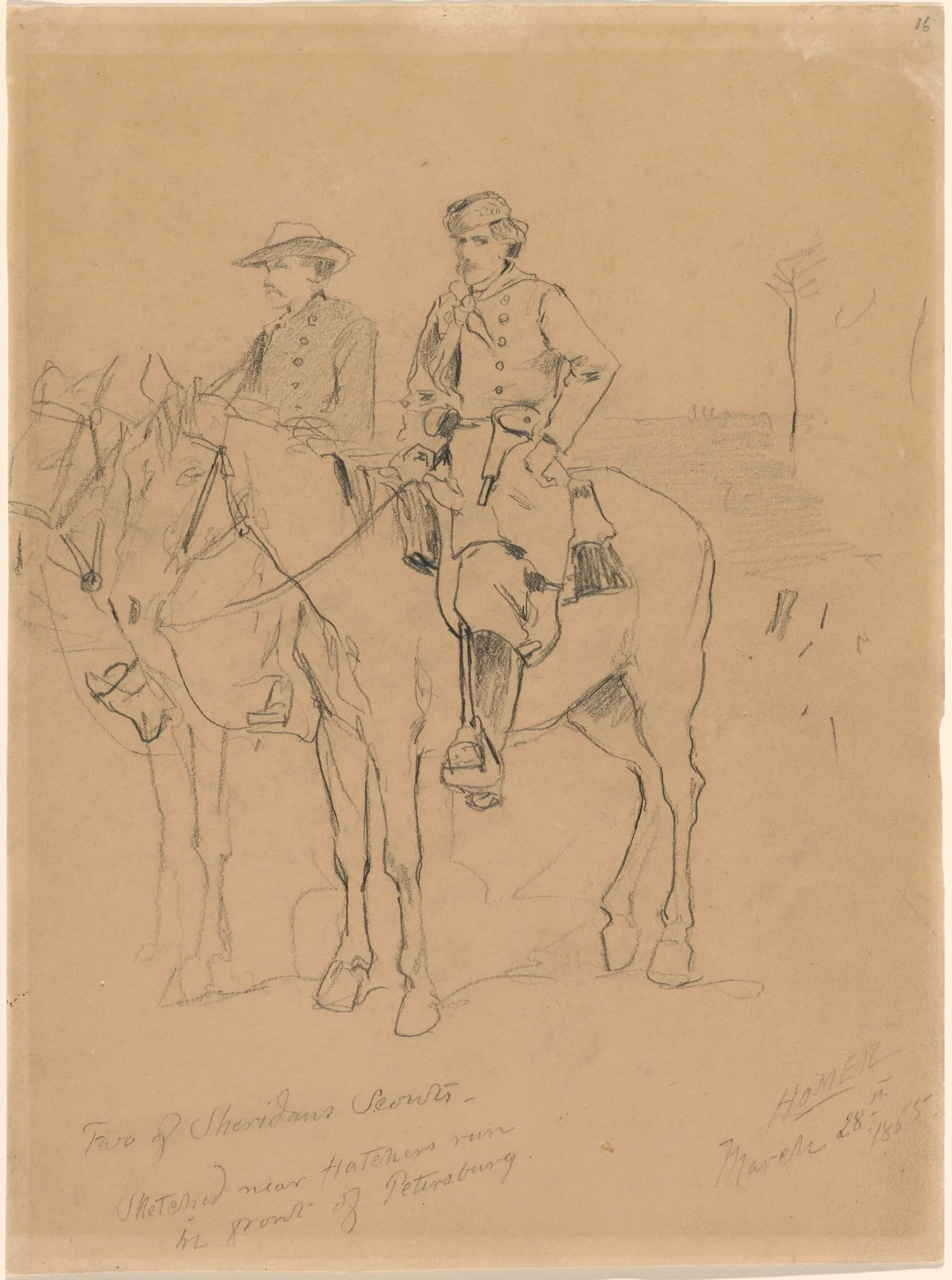 Two Scouts, by Winslow Homer, graphite, 1865