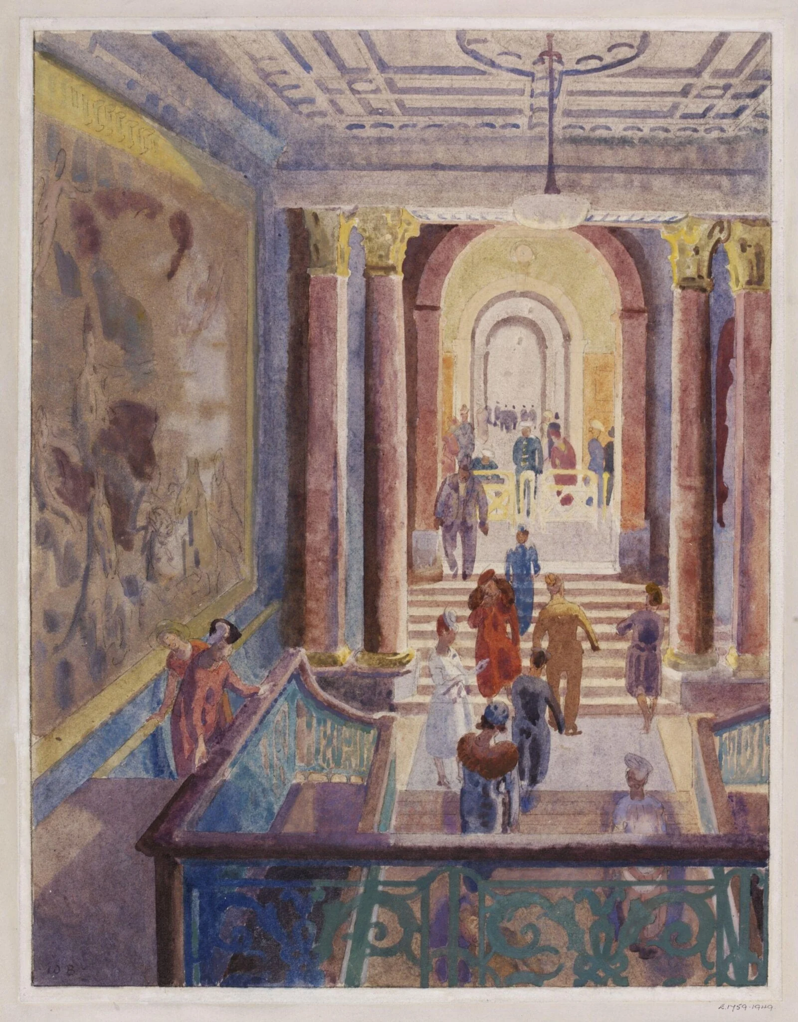 Staircase, Burlington House, by Bayes, watercolor, 1940