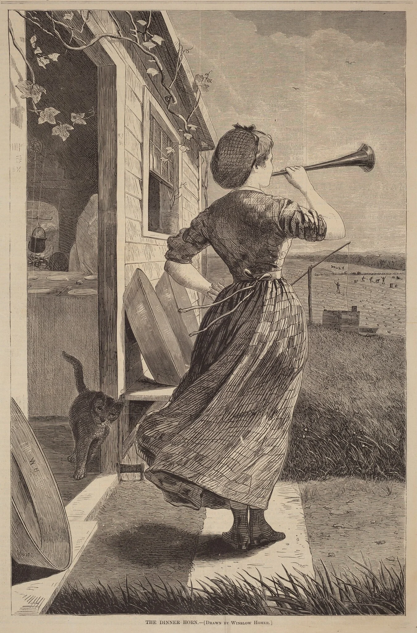 The Dinner Horn, by American 19th Century, ink, 1870