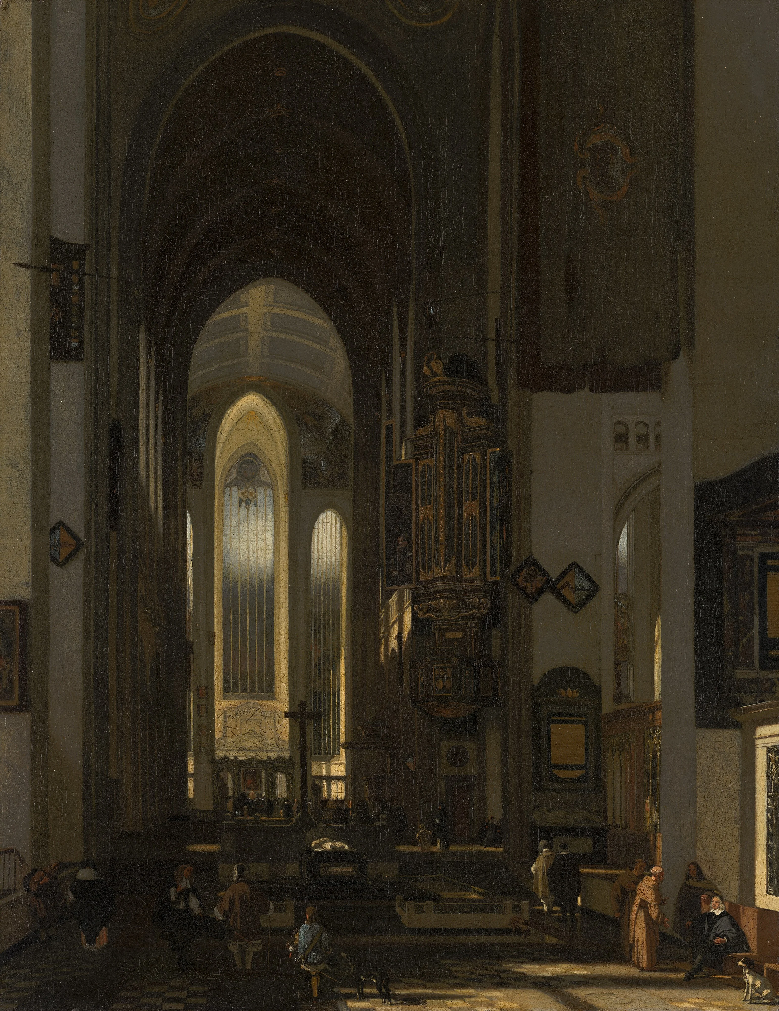 Interior of an Imaginary Catholic Church, by Emanuel de Witte, oil, 1668