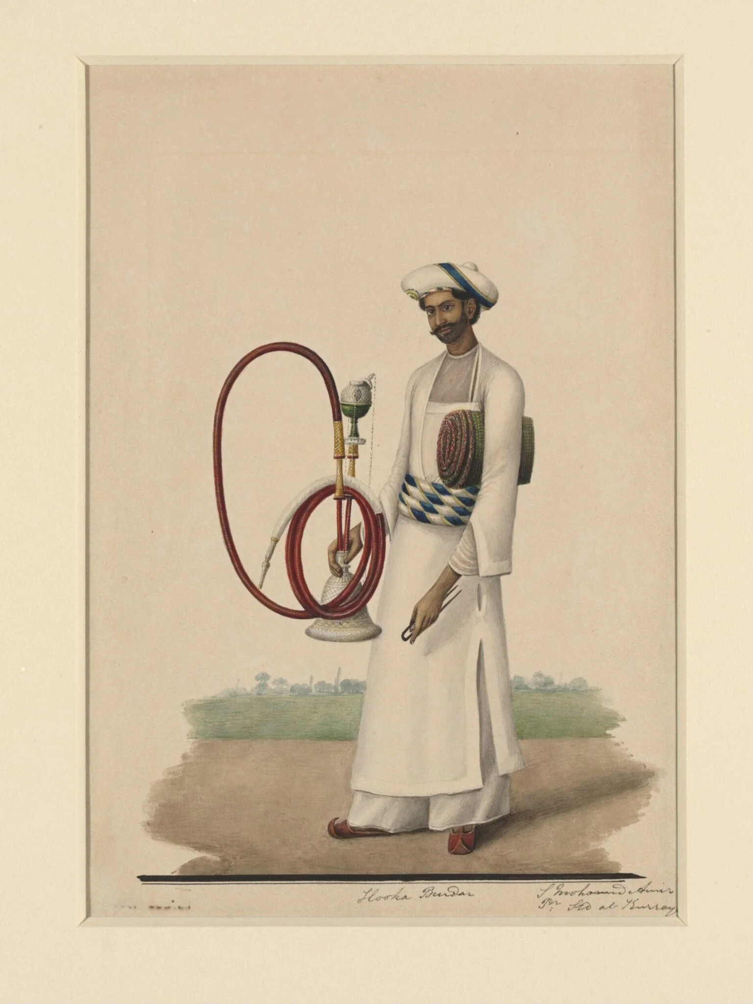 A 'huqqa-burdar', by Shaikh Muhammad Amir of Karraya, paint, 1845