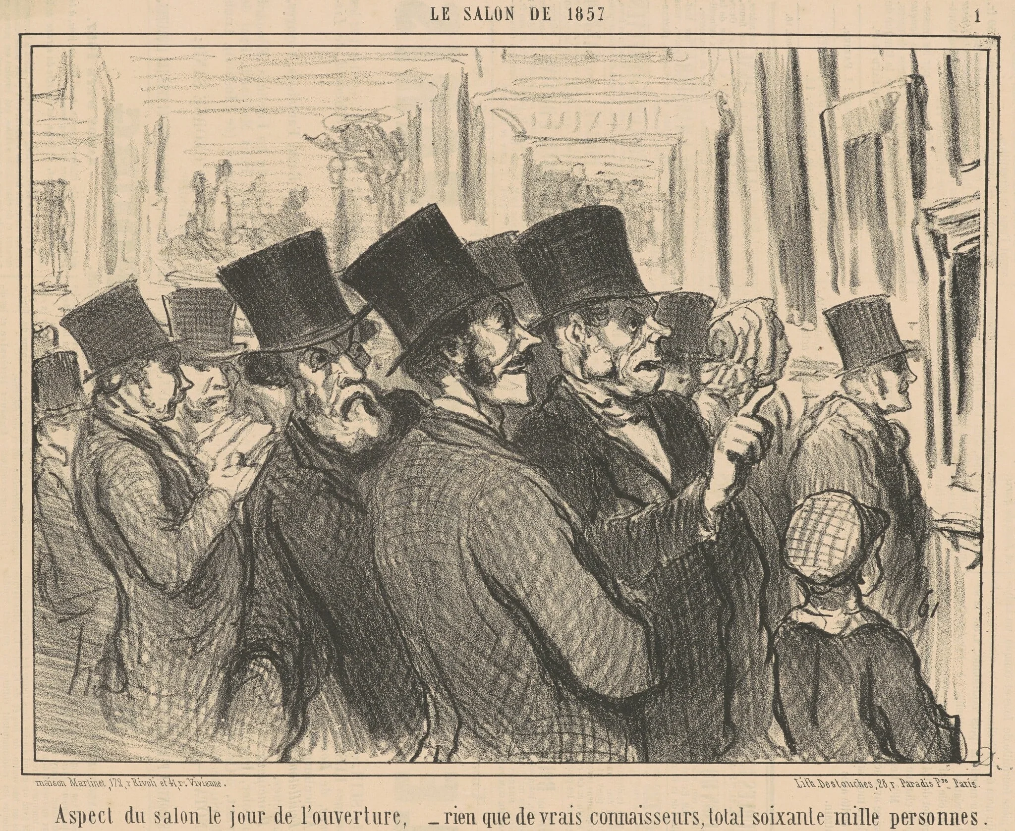Aspect de salon le jour de l'ouverture ..., by Honoré Daumier, ink, 1857