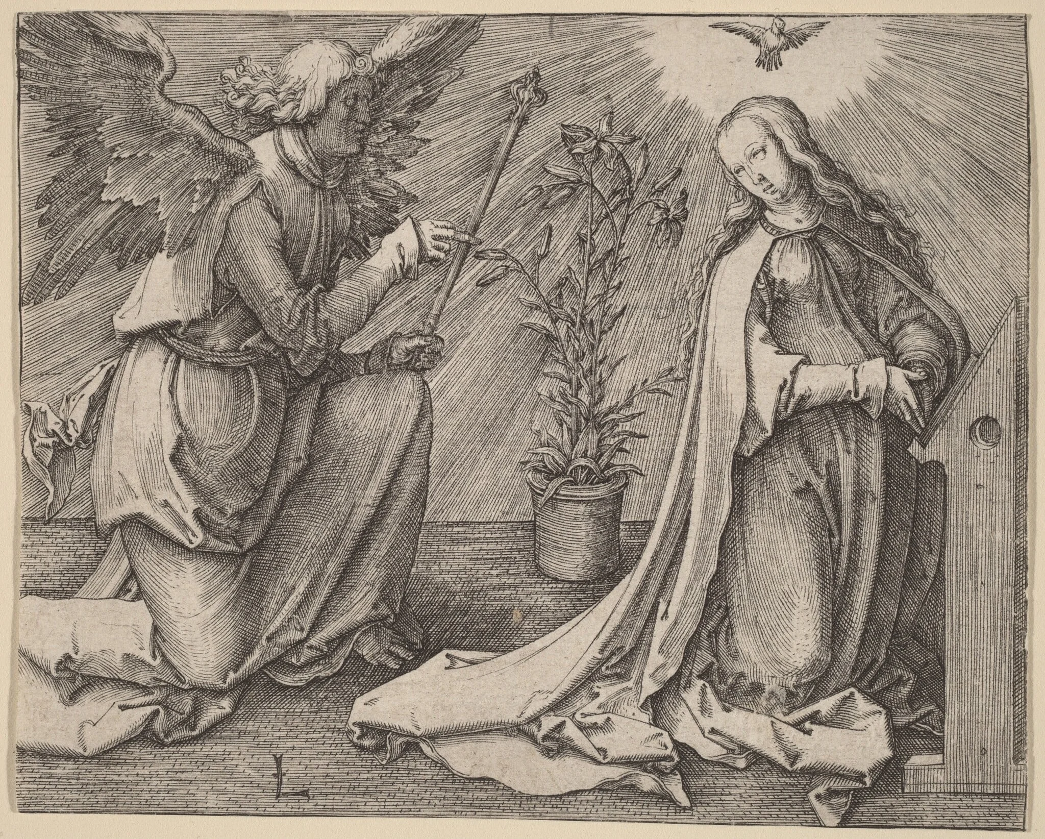 The Annunciation, by Lucas van Leyden, ink, 1516
