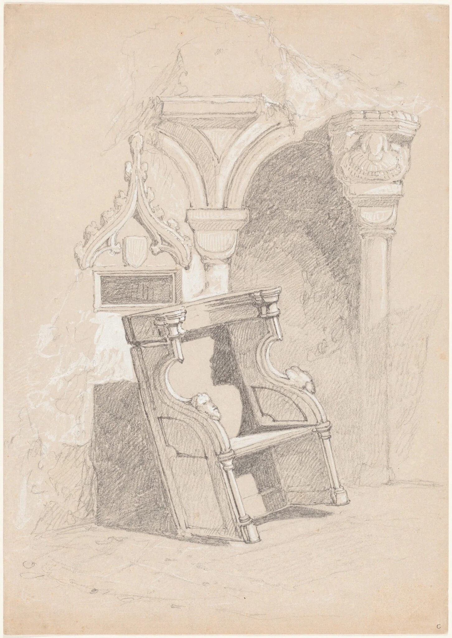 Sketch of Ruined Church Interior with Chair, by John Sell Cotman, graphite, 1812